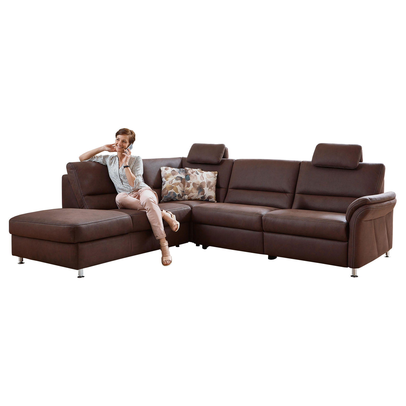 polsterpower Ecksofa - espresso - mit Funktionen - Anstellhocker links