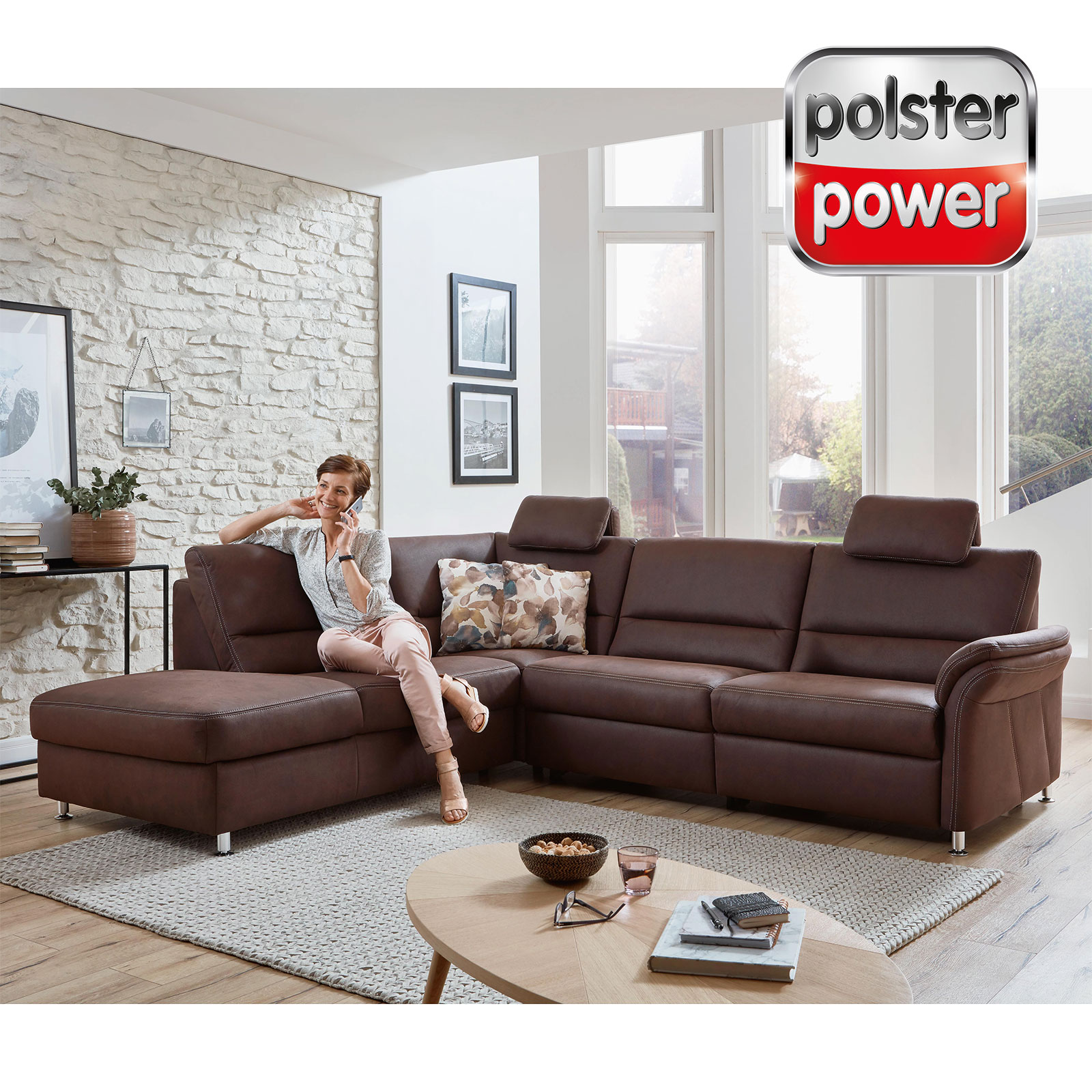 polsterpower Ecksofa - espresso - mit Funktionen - Anstellhocker links