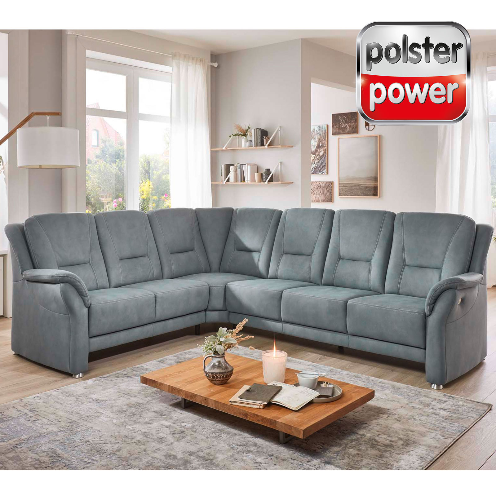 polsterpower Ecksofa - Feeling steel - Microfaser