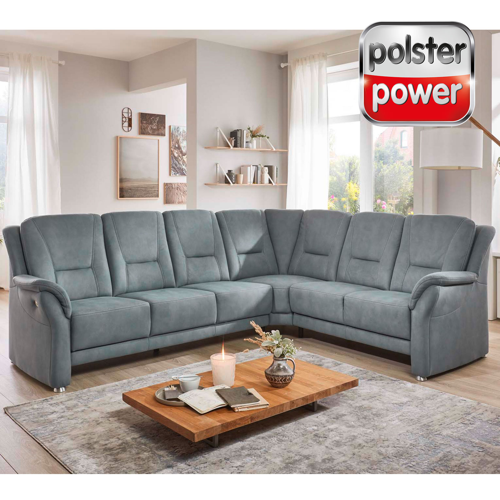 polsterpower Ecksofa - Feeling steel - Microfaser