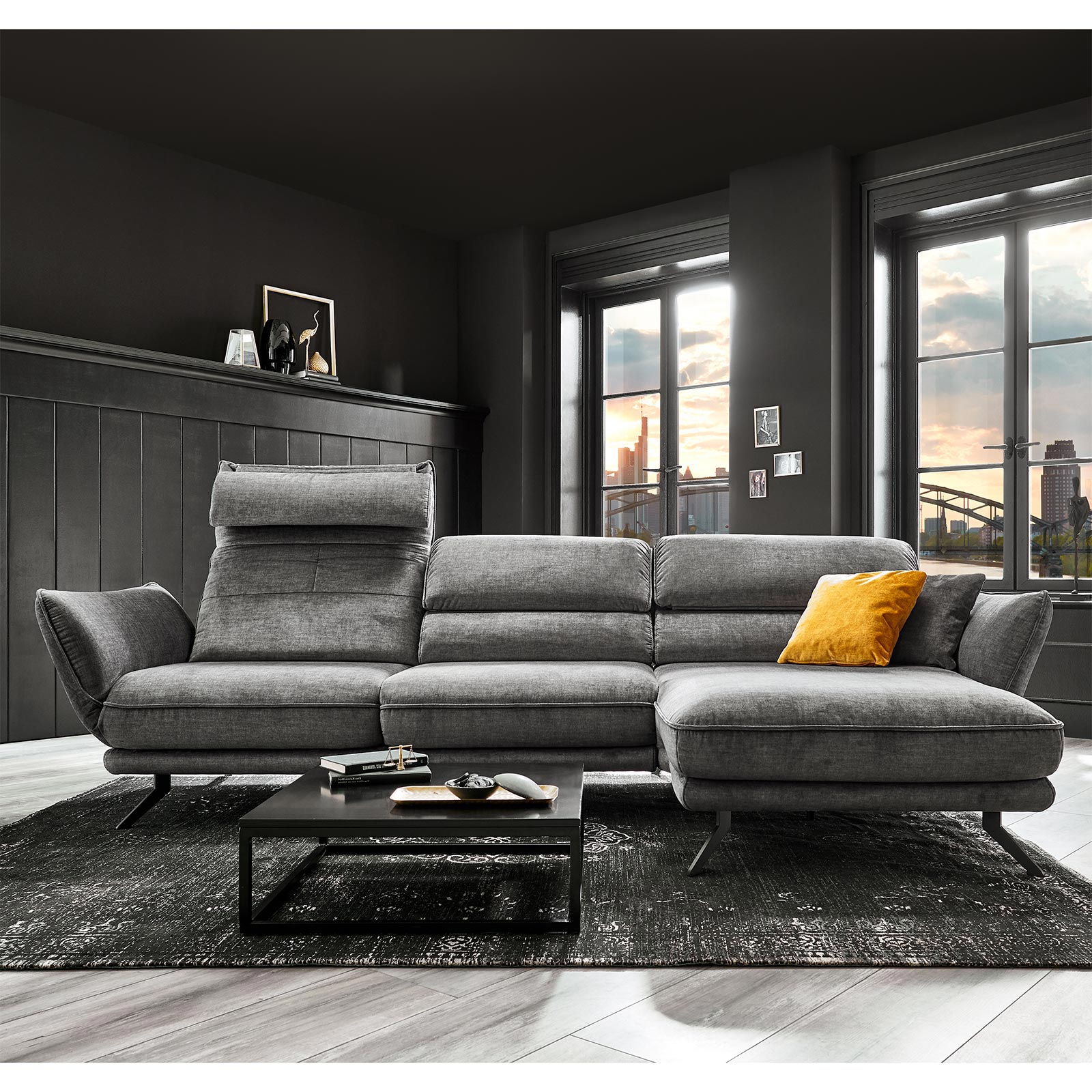 polsterpower Ecksofa - grau - Basismodell - Canapé rechts