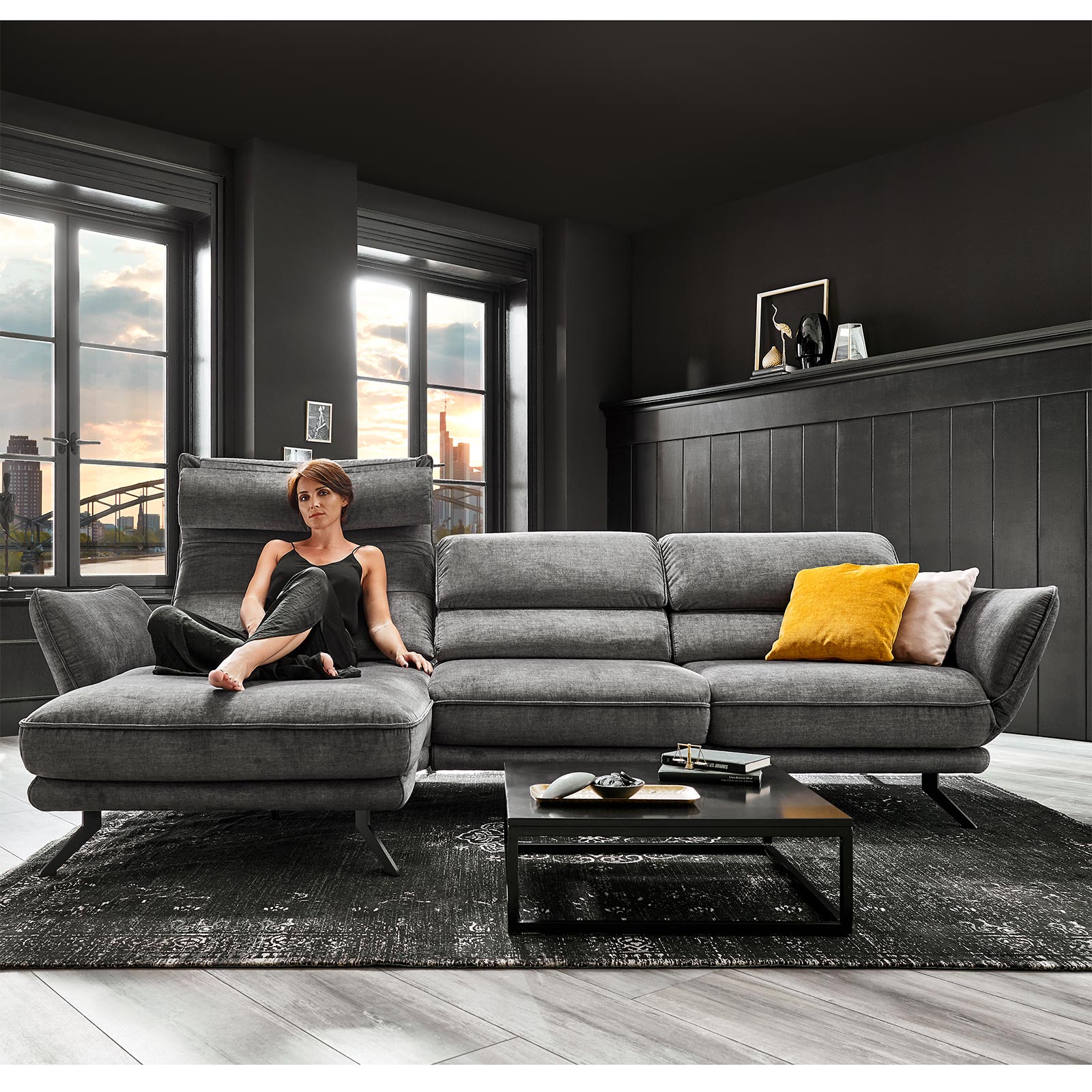 polsterpower Ecksofa - grau - Basismodell - Canapé rechts