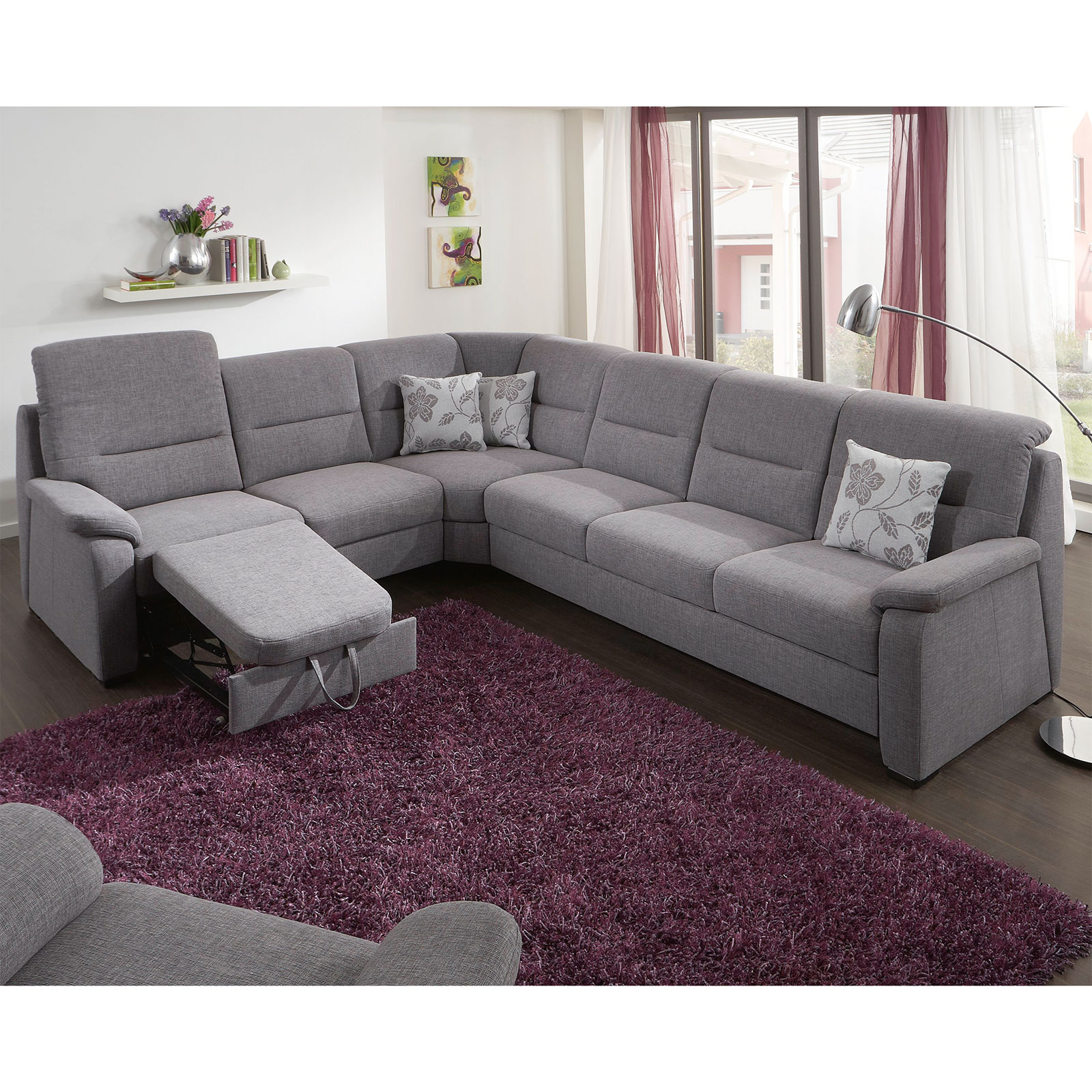 polsterpower Ecksofa - grau - mit Funktionen - 2-Sitzer links