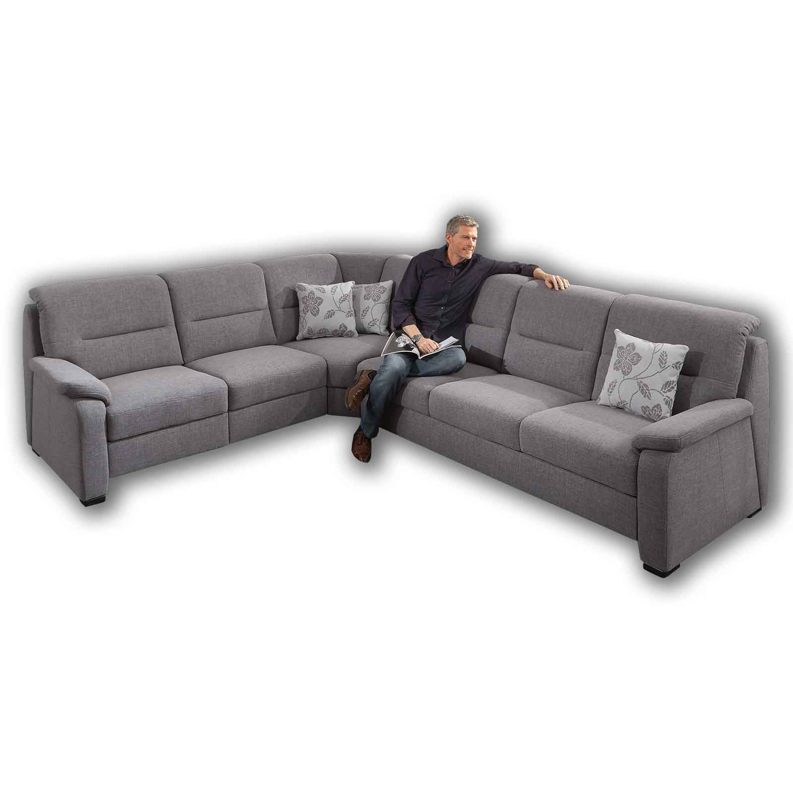 polsterpower Ecksofa - grau - mit Funktionen - 2-Sitzer links