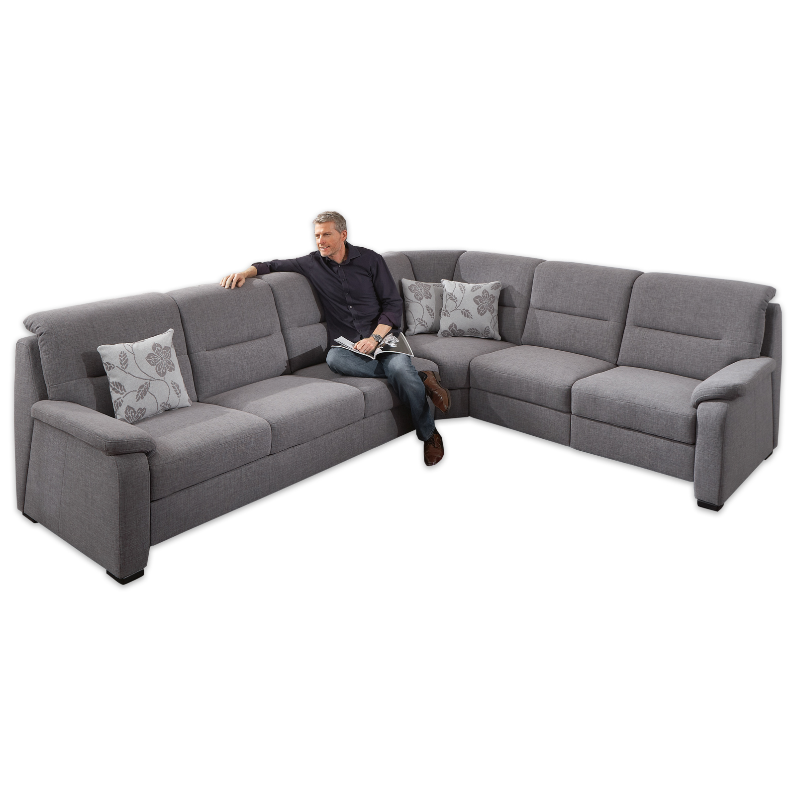 polsterpower Ecksofa - grau - mit Funktionen - 2-Sitzer rechts