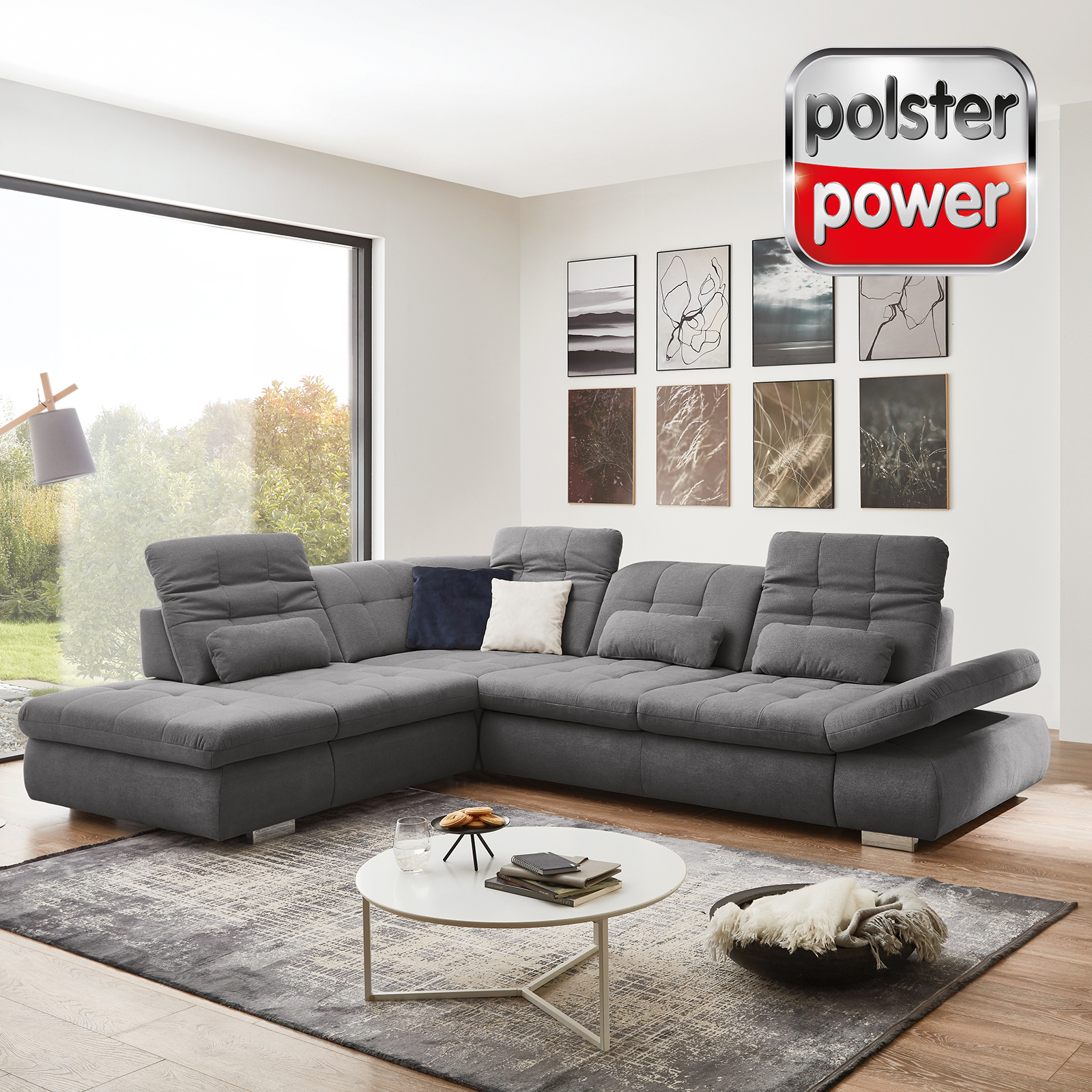 polsterpower Ecksofa - grau - mit Funktionen