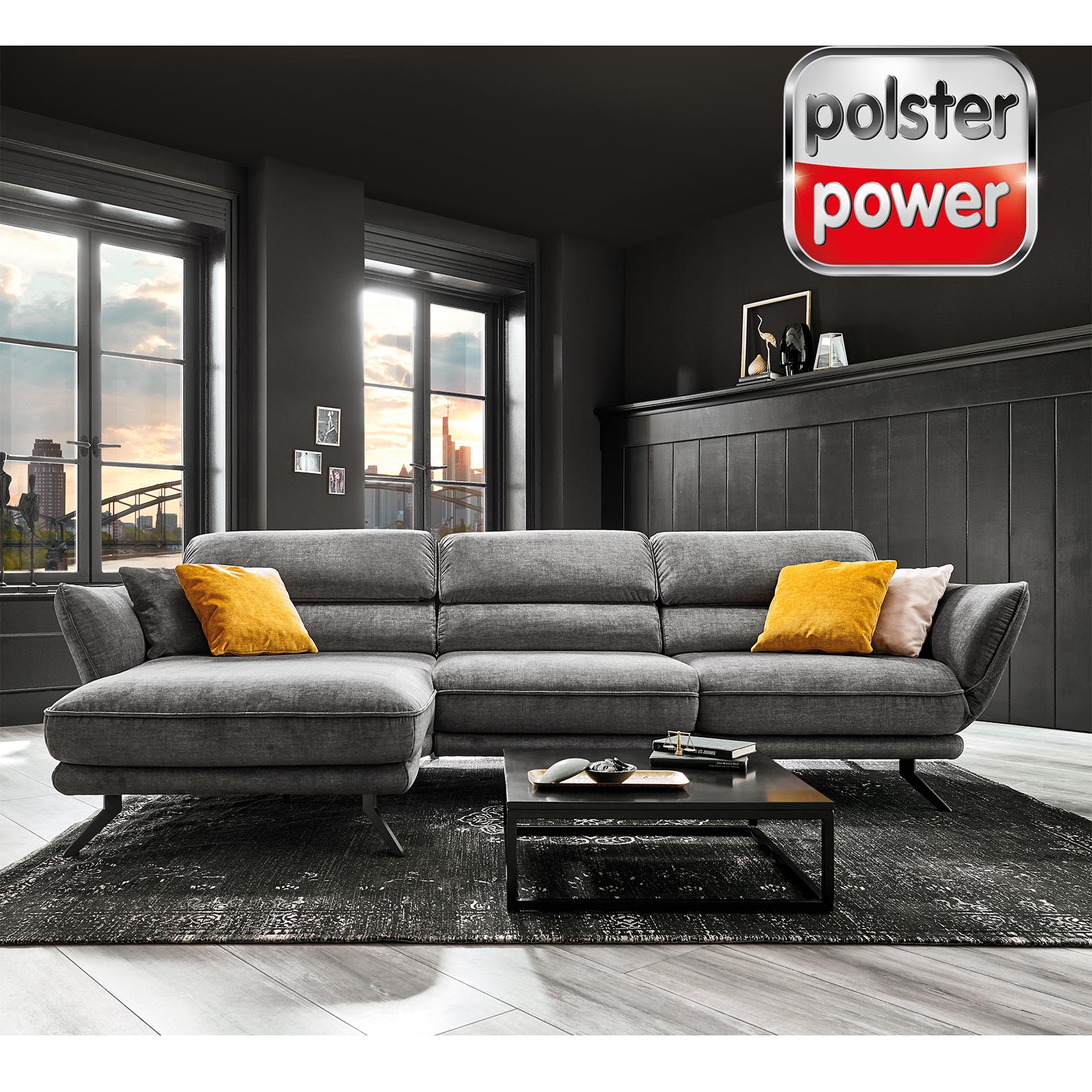 polsterpower Ecksofa - grau - mit Funktionen - Canapé links