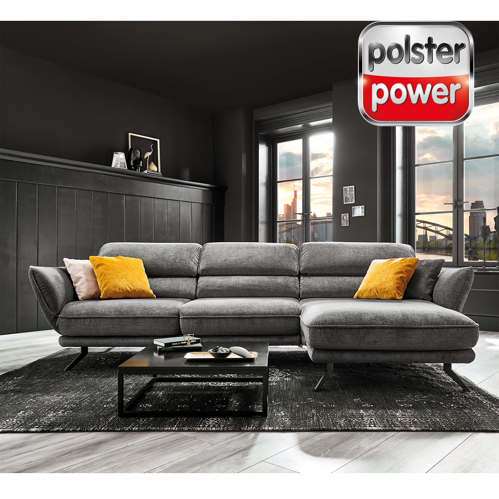 polsterpower Ecksofa - grau - mit Funktionen - Canapé rechts