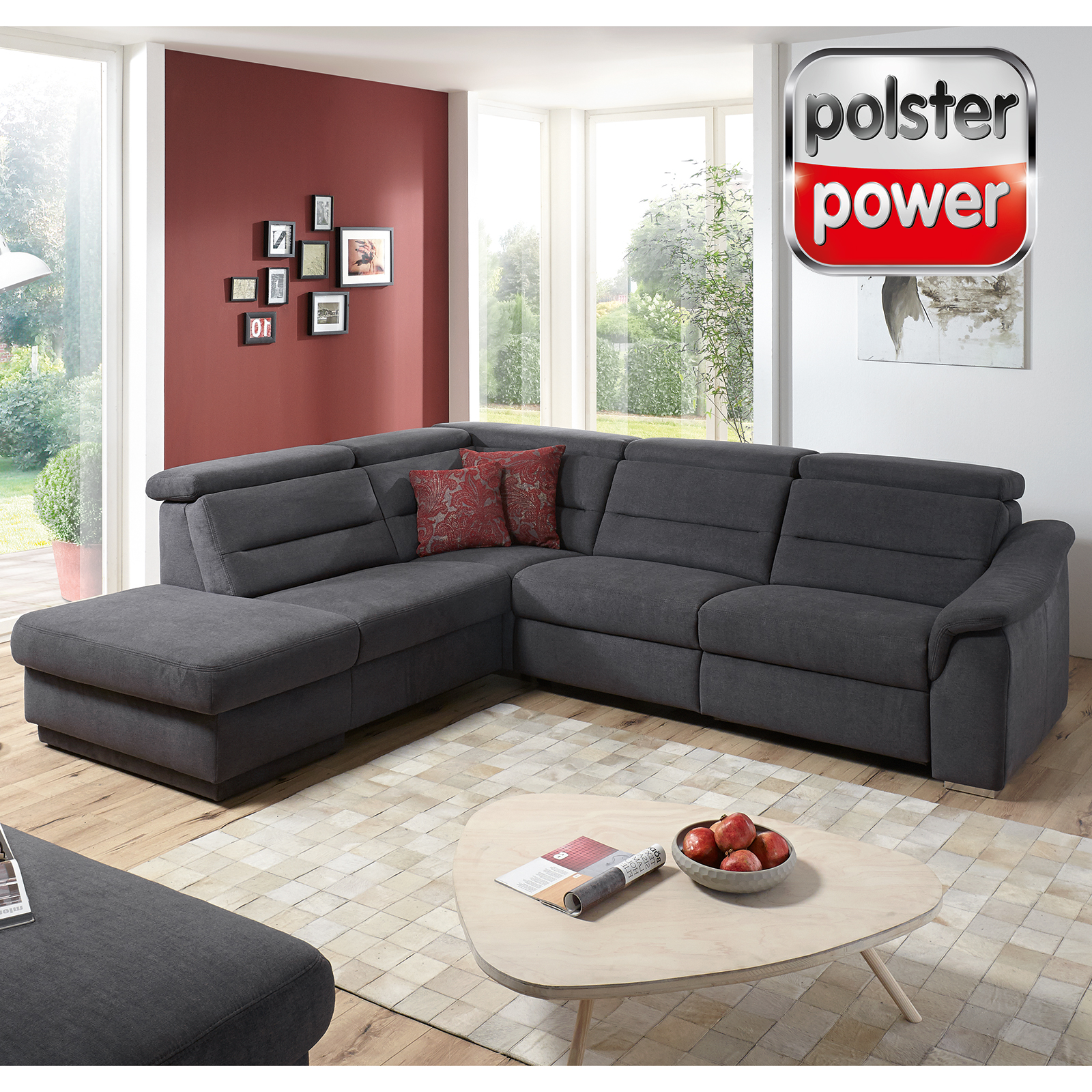 polsterpower Ecksofa - grau - mit Funktionen - links