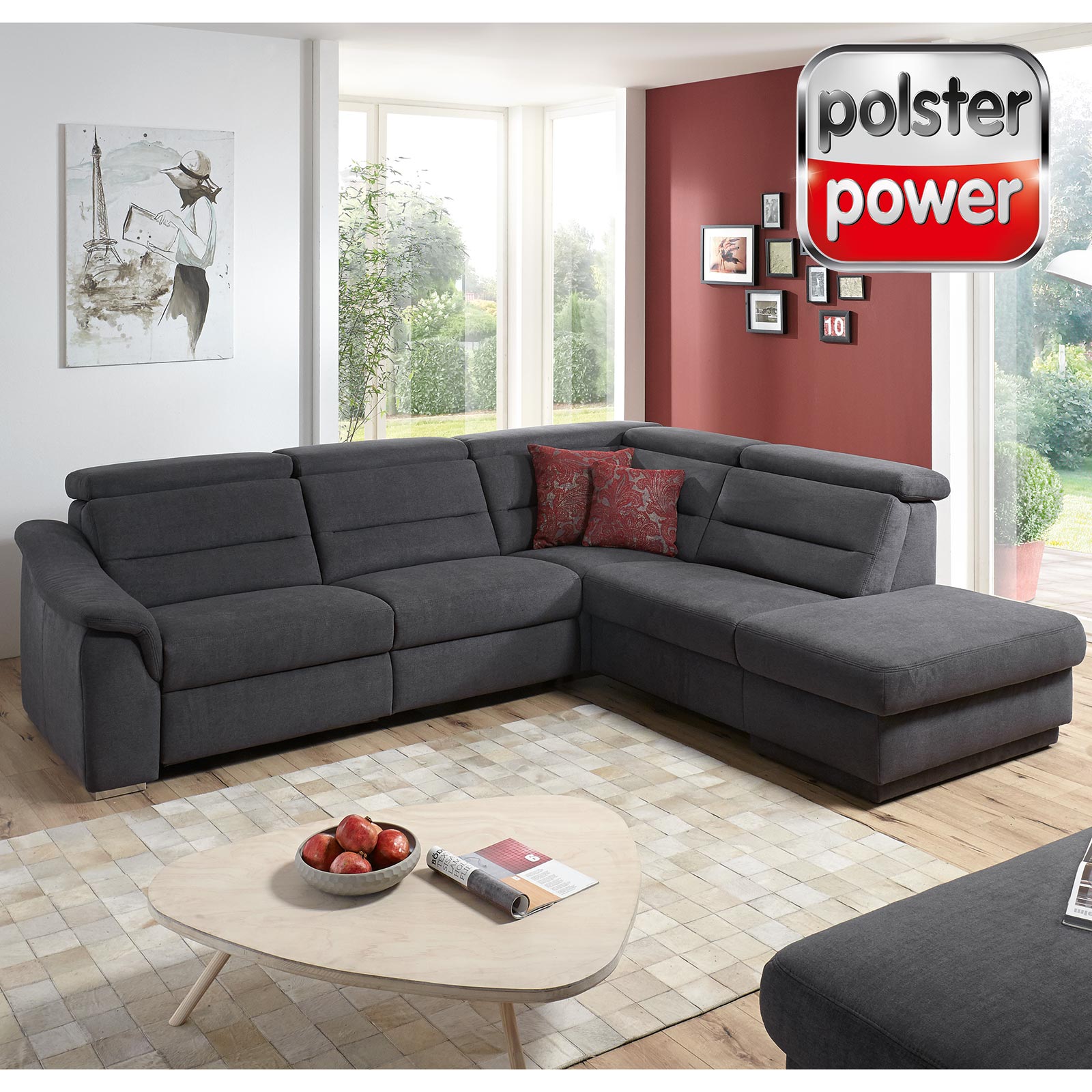 polsterpower Ecksofa - grau - mit Funktionen - rechts