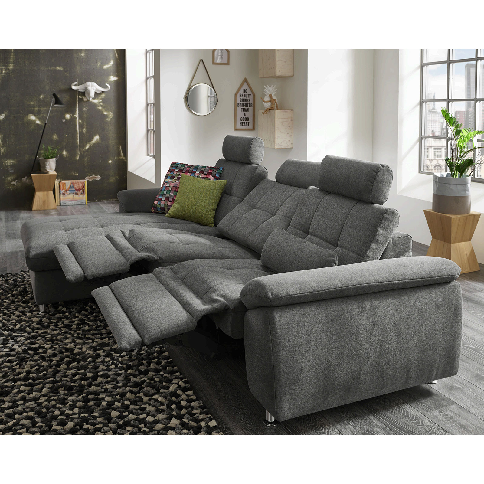 polsterpower Ecksofa - grau - motorisiert - Canapé links