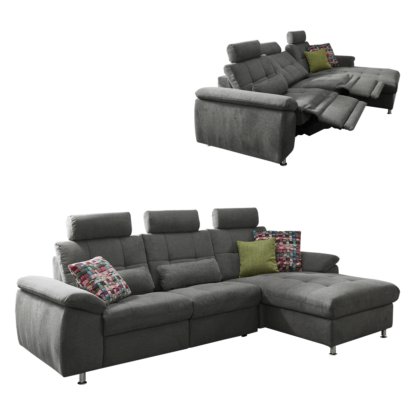 polsterpower Ecksofa - grau - motorisiert - Canapé rechts