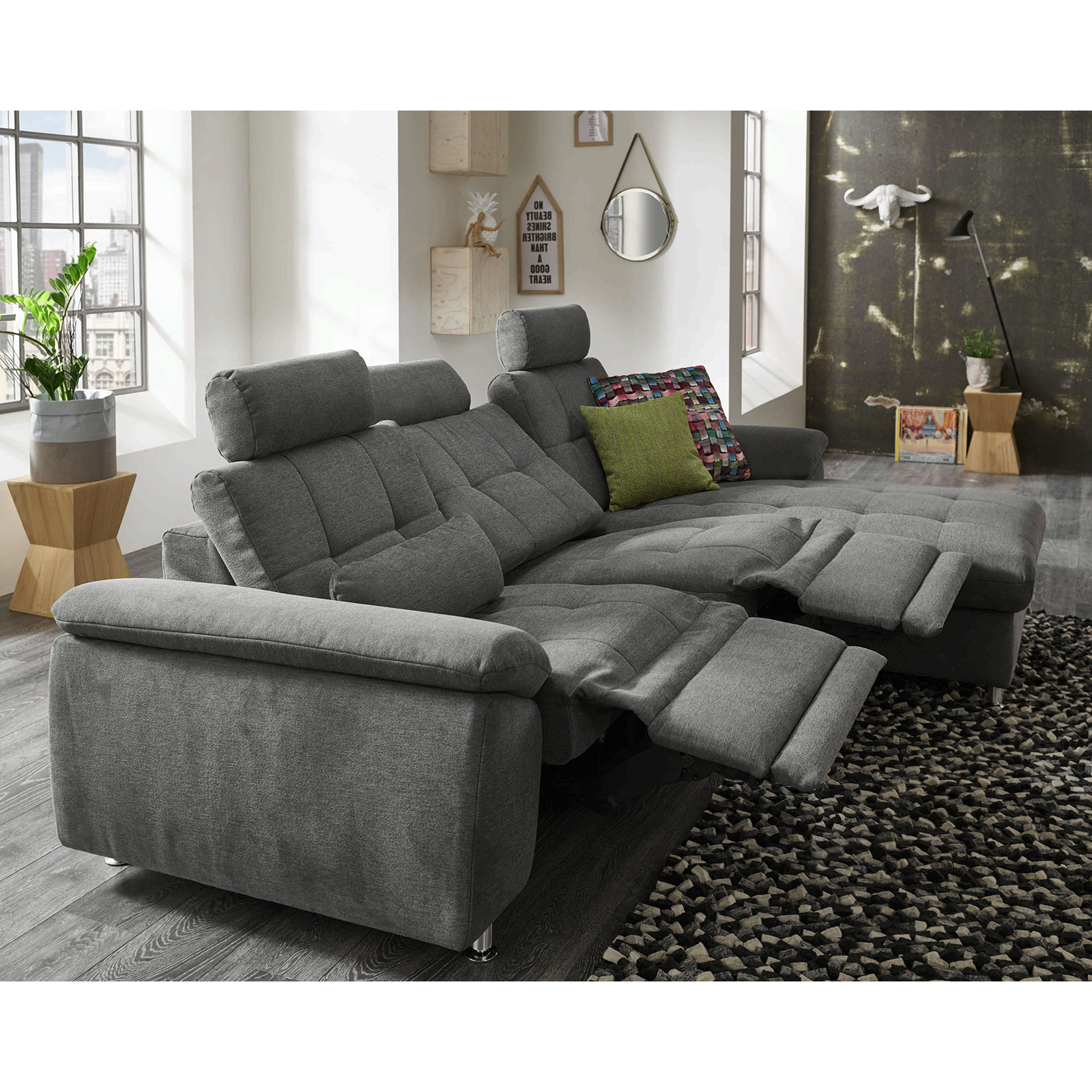 polsterpower Ecksofa - grau - motorisiert - Canapé rechts