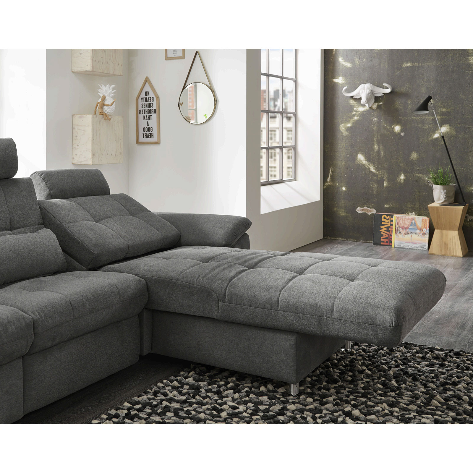 polsterpower Ecksofa - grau - motorisiert - Canapé rechts
