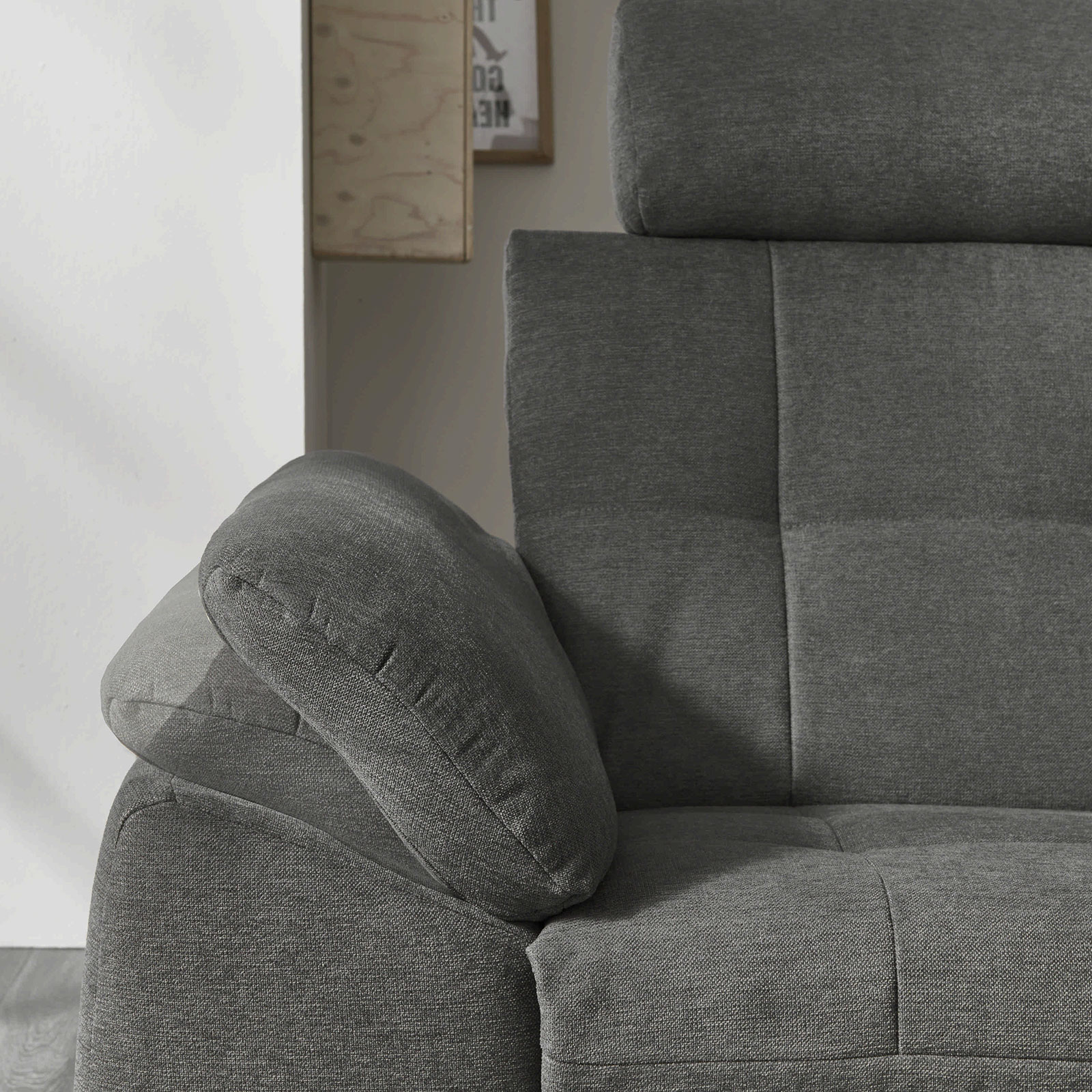 polsterpower Ecksofa - grau - motorisiert - Canapé rechts