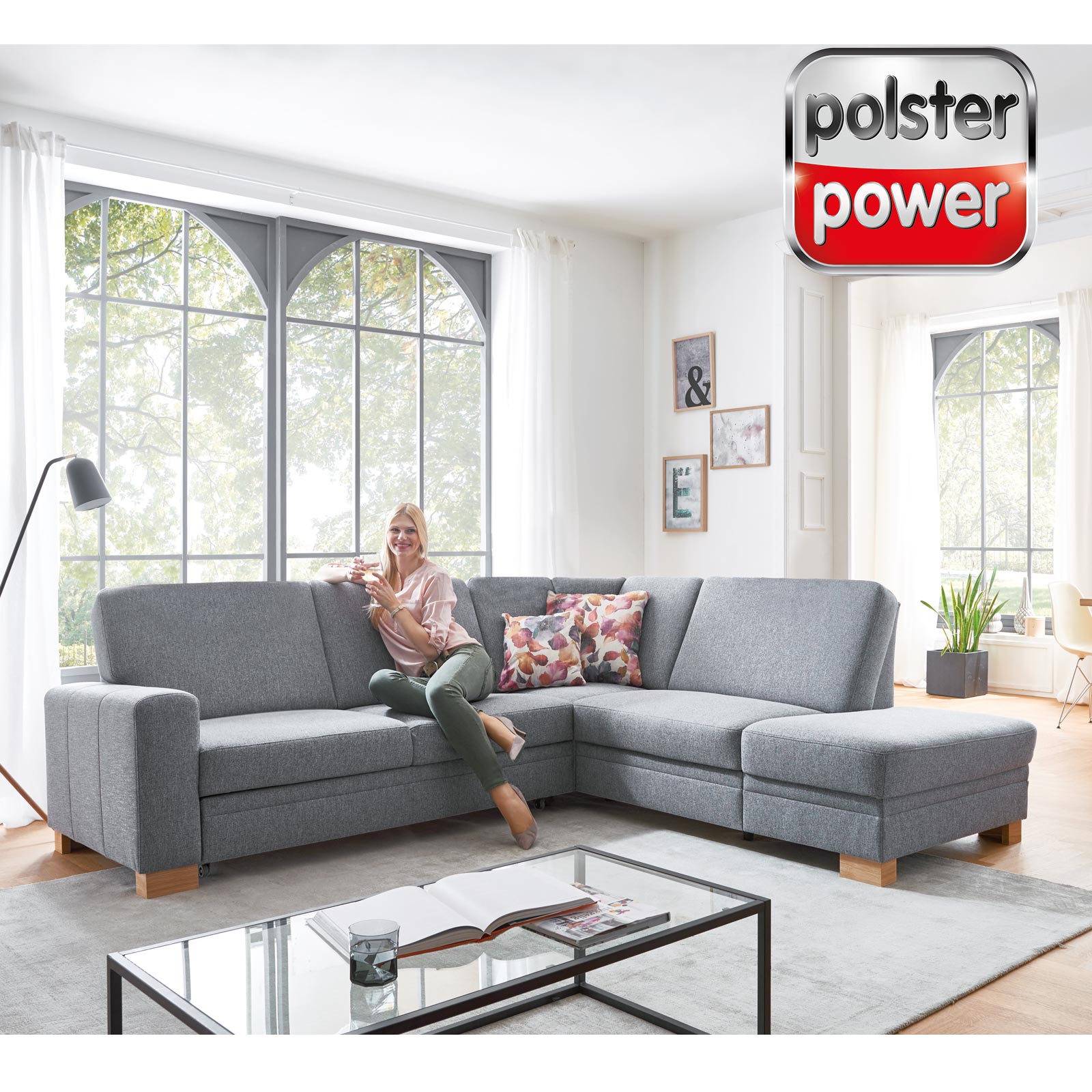polsterpower Ecksofa - grau - Recamiere rechts - Liegefunktion und Staukasten
