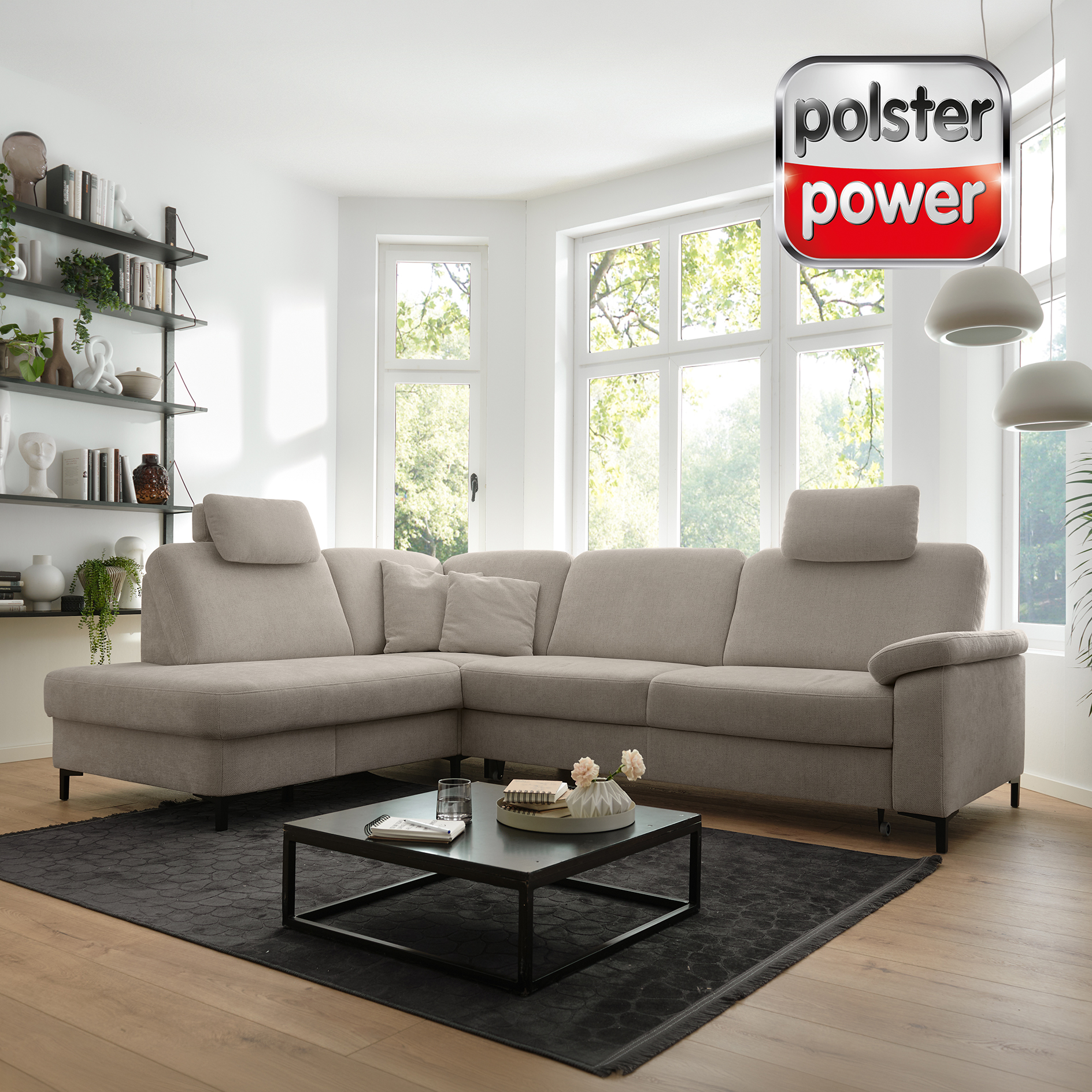 polsterpower Ecksofa - mandel - mit Funktionen - Kombielement links