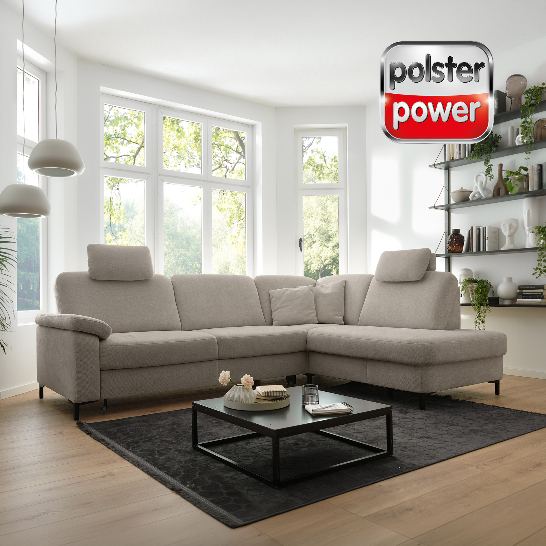 polsterpower Ecksofa - mandel - mit Funktionen - Kombielement rechts
