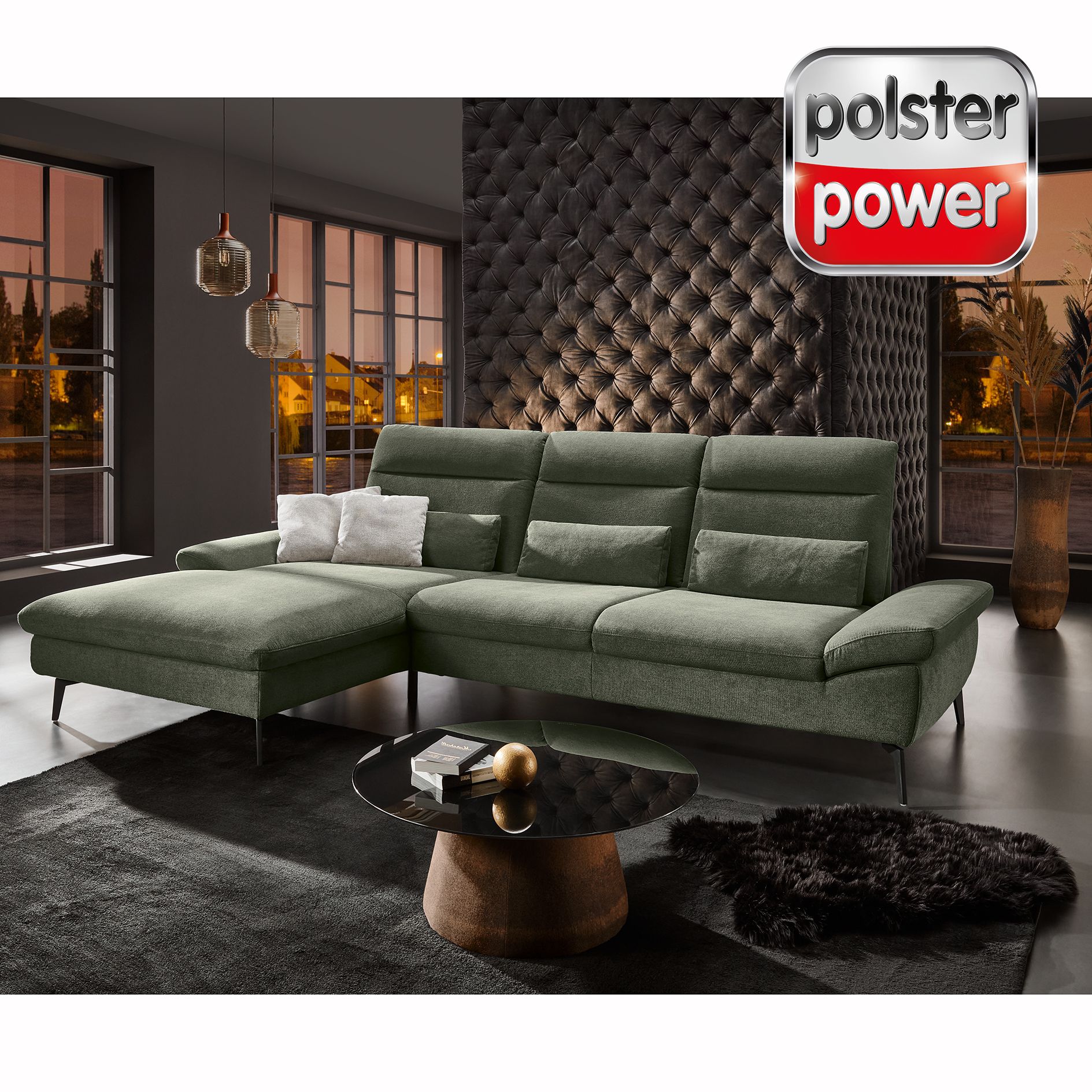 polsterpower Ecksofa - moos - mit Funktionen - Canapé links