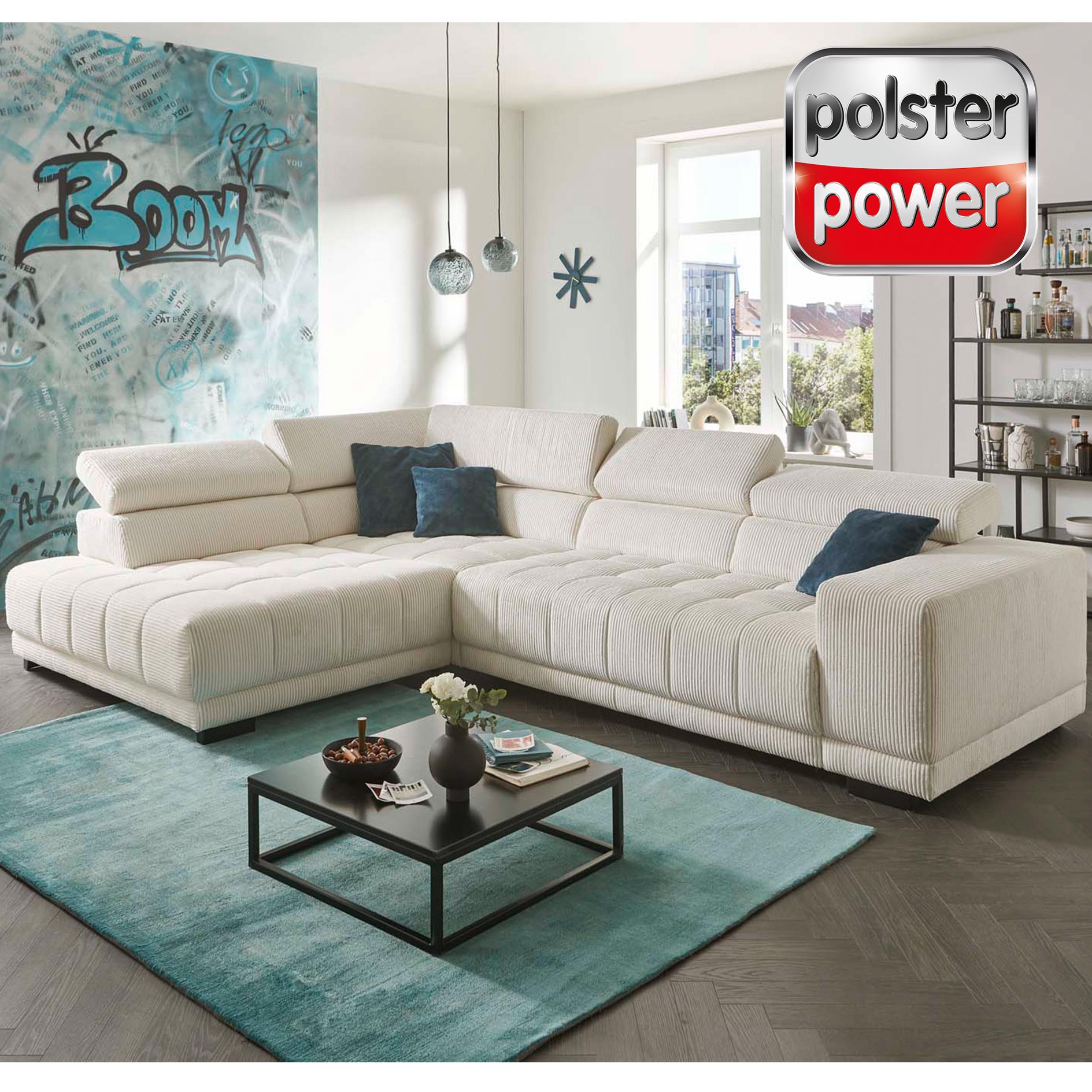polsterpower Ecksofa - natur - Cord - Basismodell - Armlehne rechts