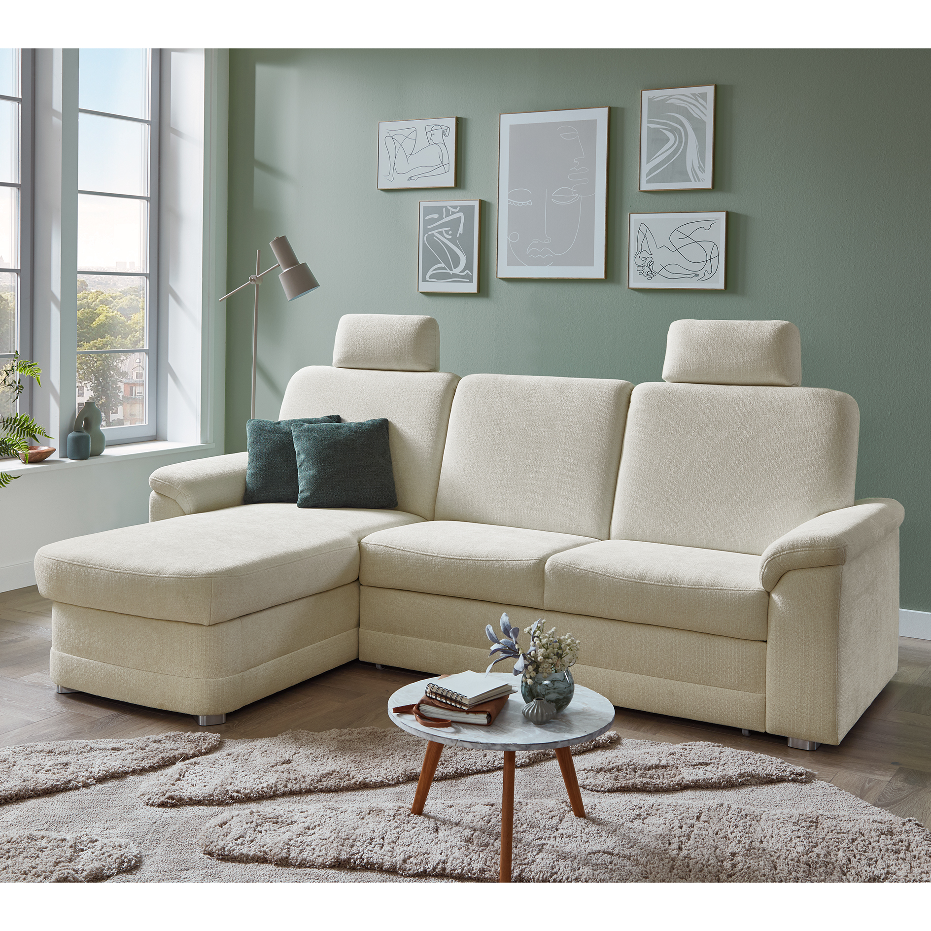 polsterpower Ecksofa - natur - mit Funktionen - Canape links