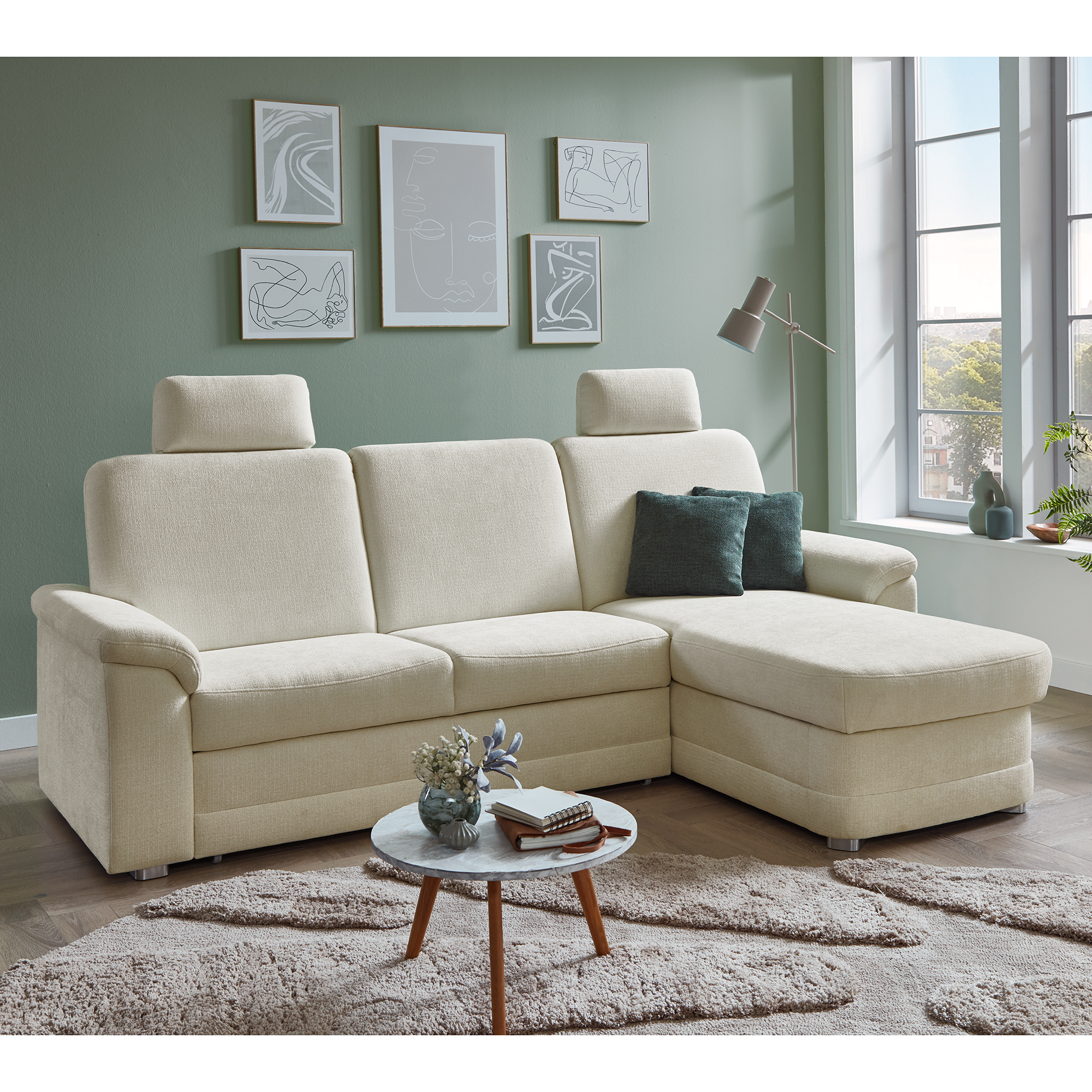 polsterpower Ecksofa - natur - mit Funktionen - Canape rechts