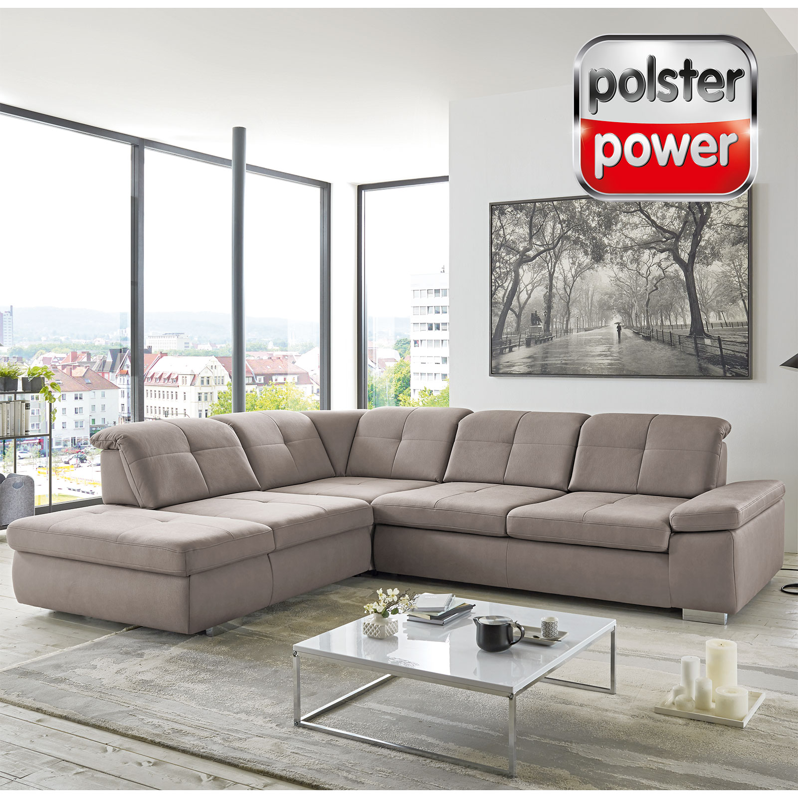 polsterpower Ecksofa - nougat - Basismodell - Anstellhocker links
