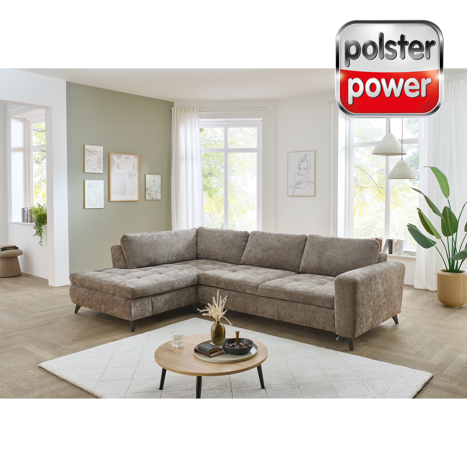 polsterpower Ecksofa - nougat - Basismodell - Anstellhocker links