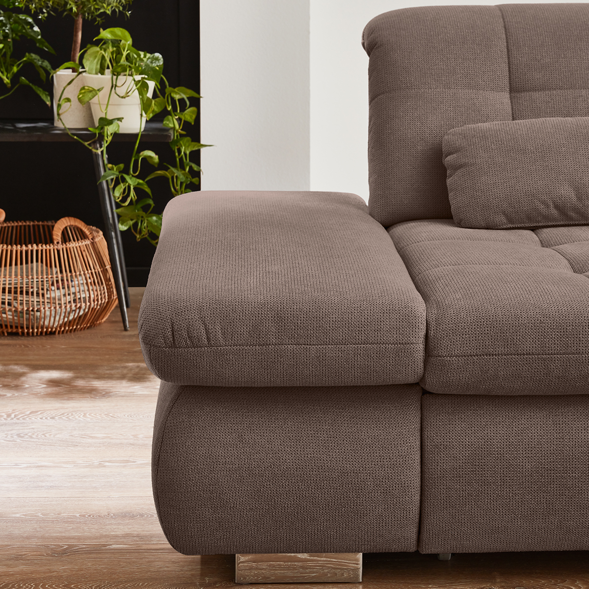 polsterpower Ecksofa - nougat - Basismodell - Anstellhocker rechts