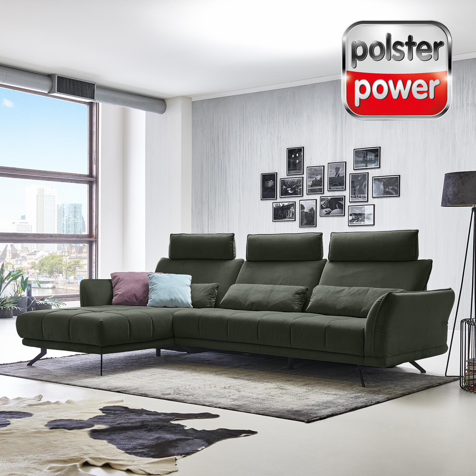 polsterpower Ecksofa - olive - mit Funktionen - Canapé links