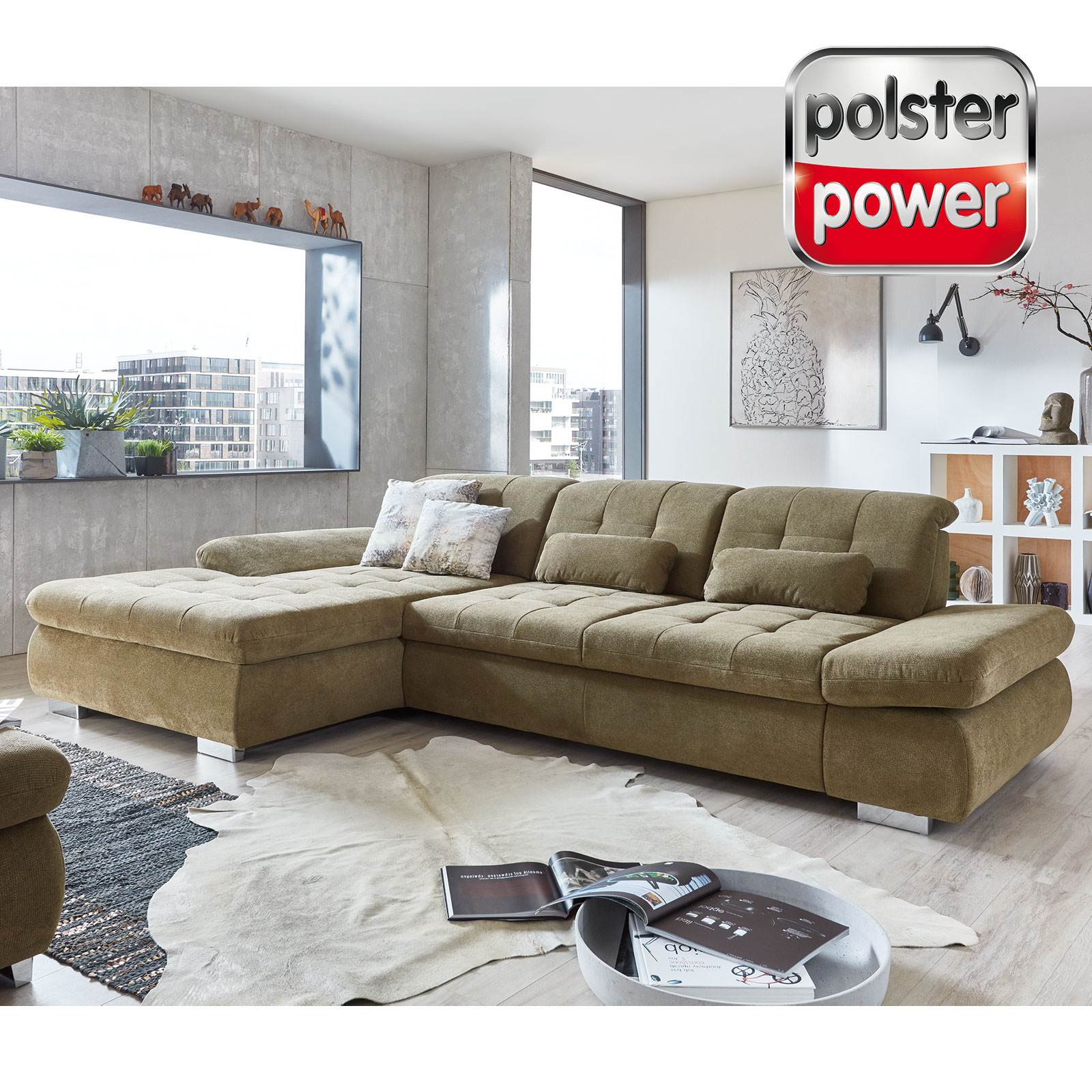 polsterpower Ecksofa - olivgrün - Basismodell - Canapé links