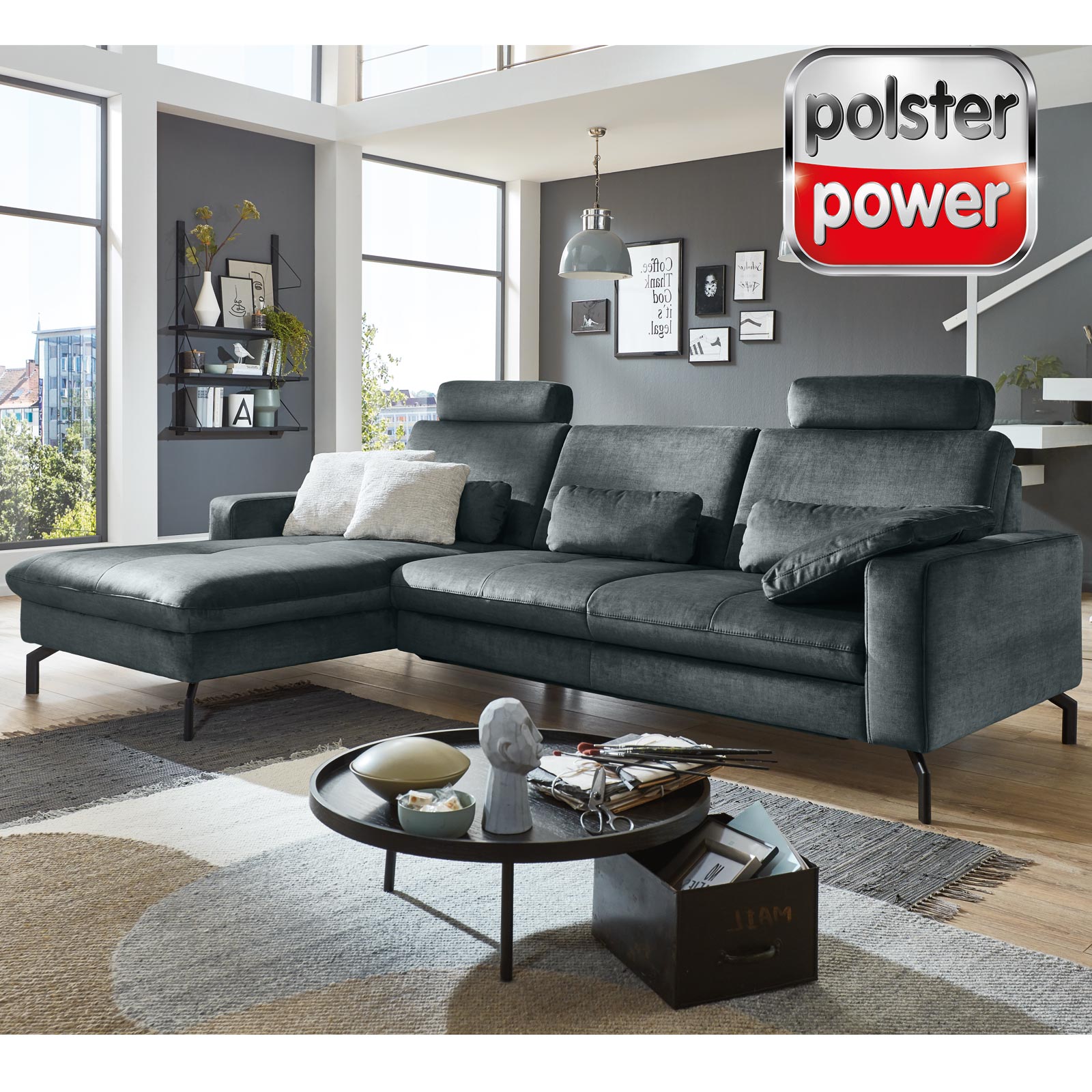 polsterpower Ecksofa - opal - mit Funktionen - Canapé links