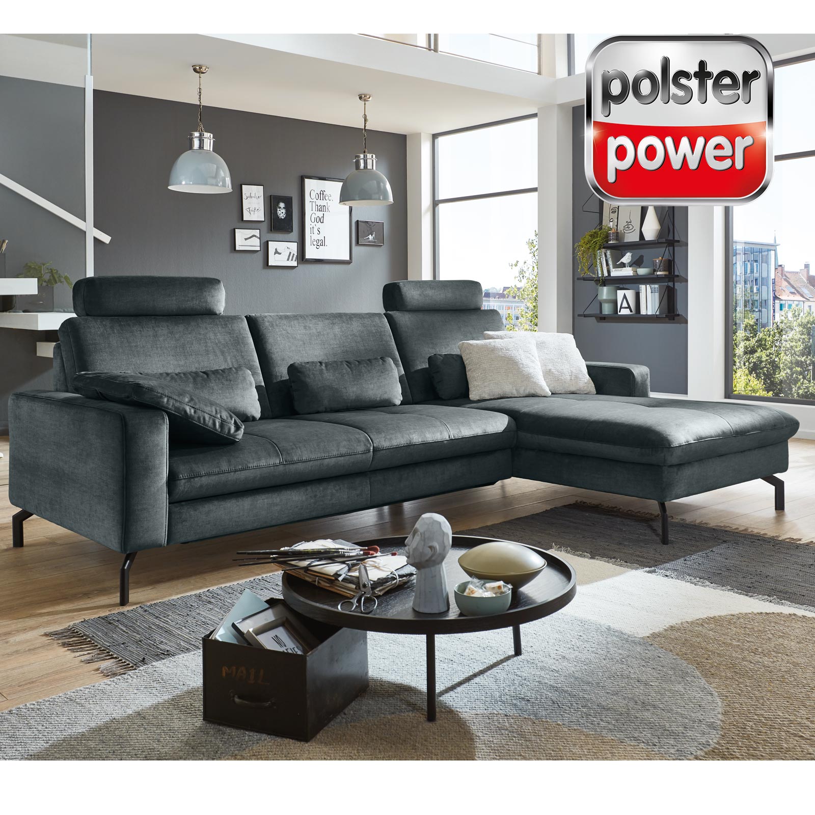 polsterpower Ecksofa - opal - mit Funktionen - Canapé rechts