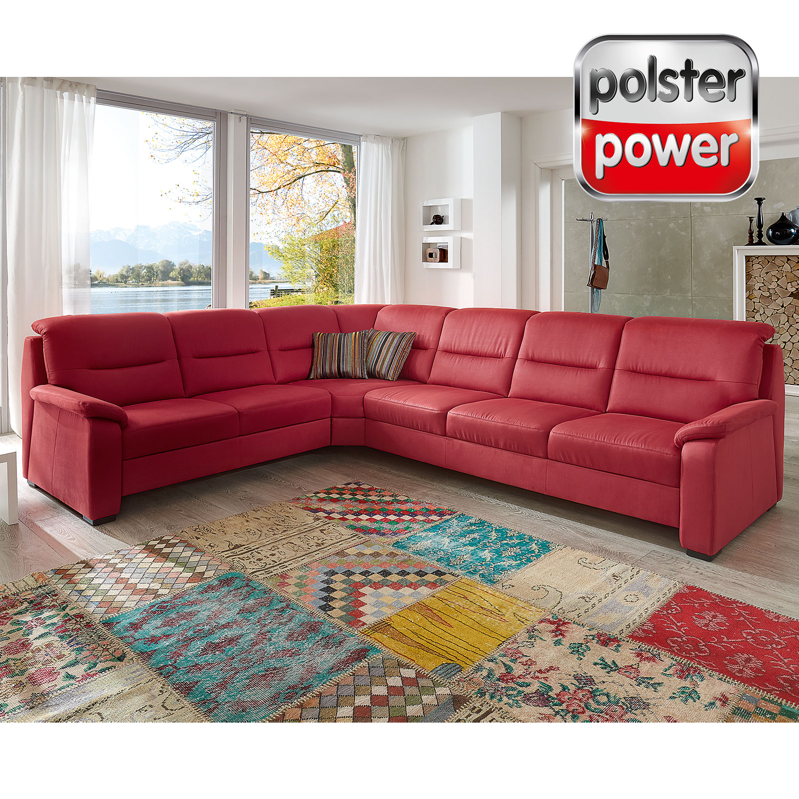 polsterpower Ecksofa - rot - 2-Sitzer links - Liegefunktion