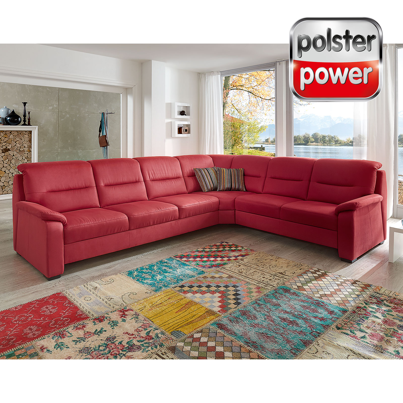 polsterpower Ecksofa - rot - 2-Sitzer rechts - Liegefunktion