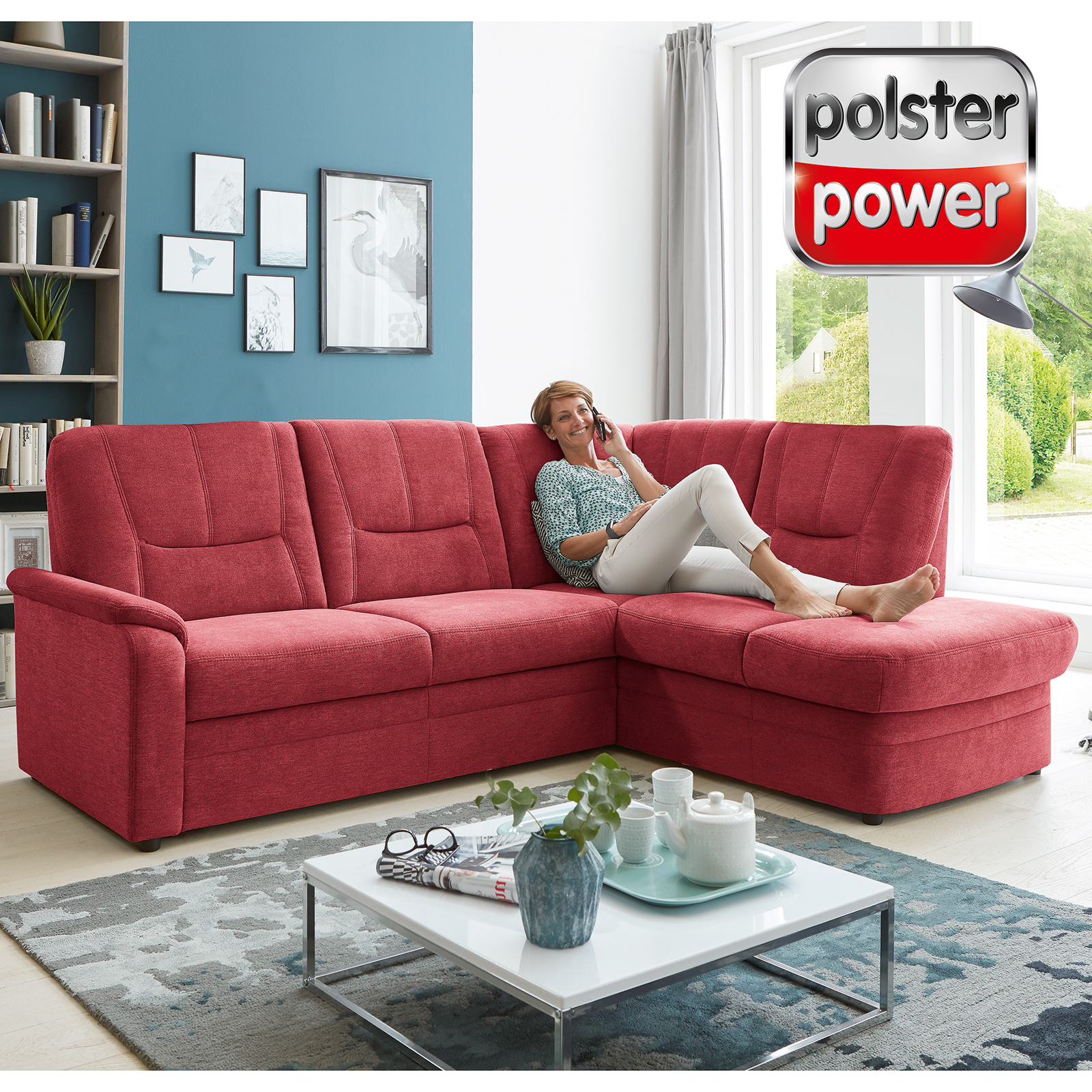 polsterpower Ecksofa - rot - mit Funktionen - Kombielement rechts