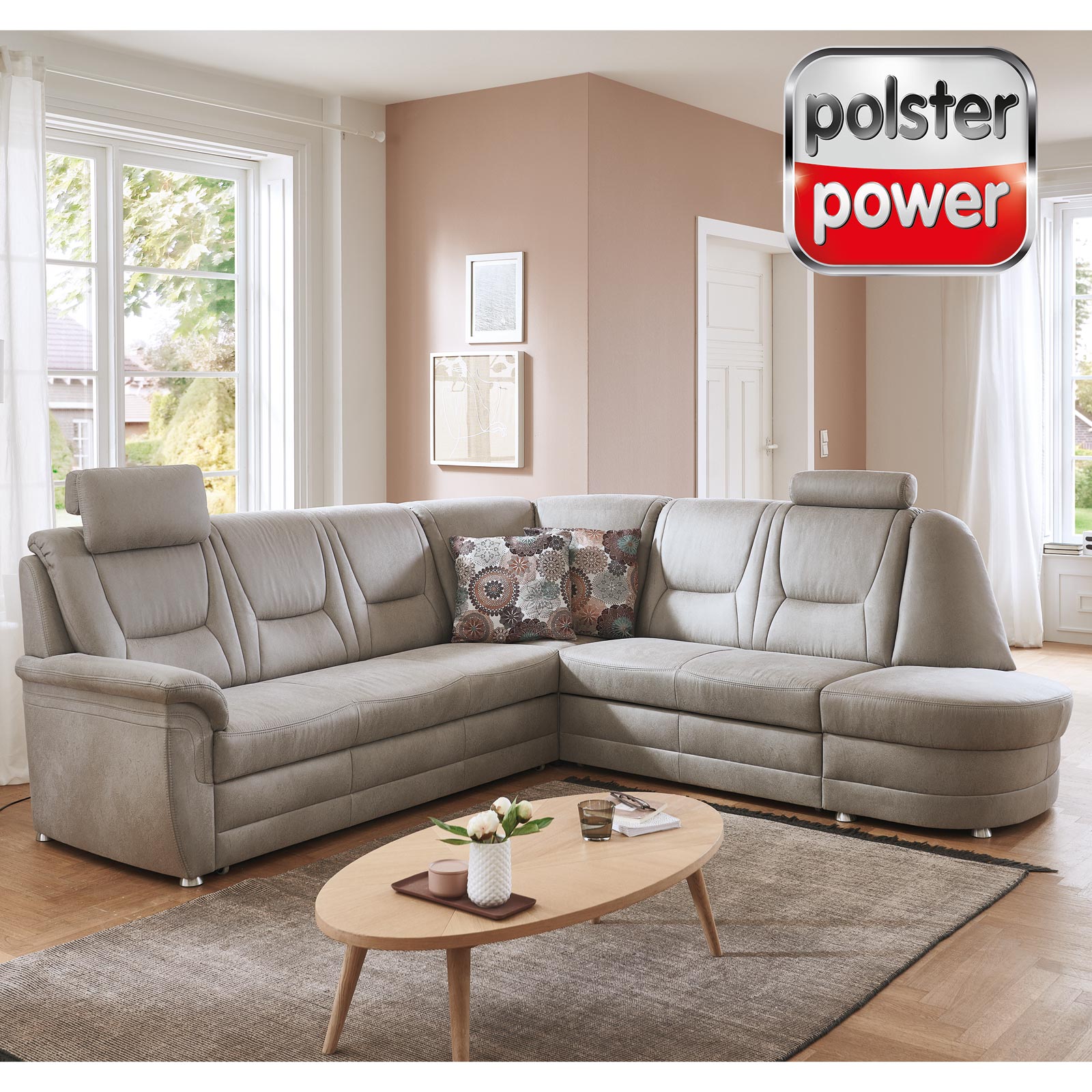 polsterpower Ecksofa - Saddle alu - mit Funktionen - Anstellhocker rechts