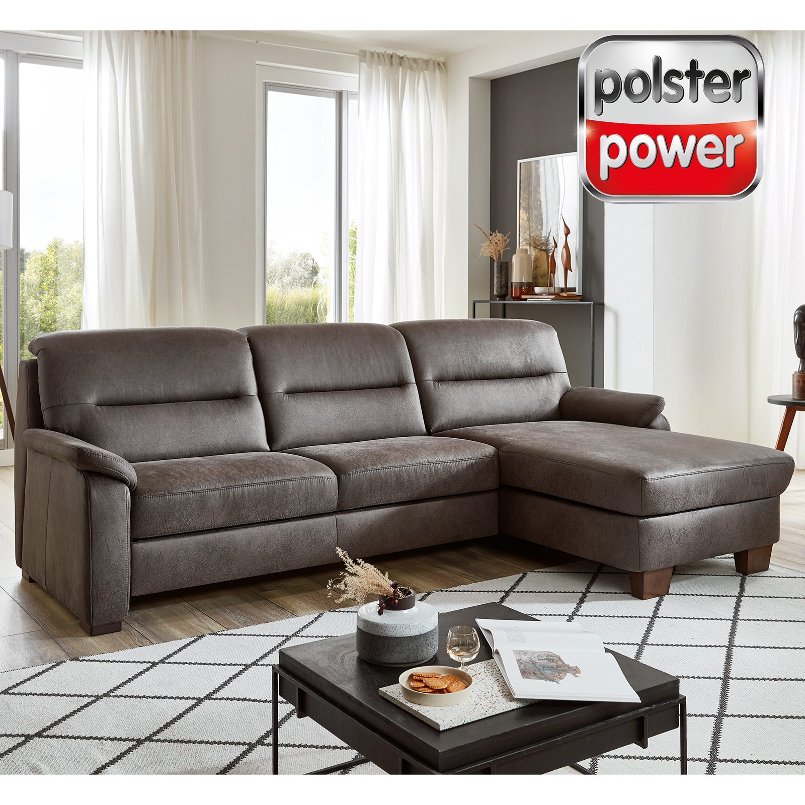 polsterpower Ecksofa - Saddle anthrazit - mit Funktionen - rechts