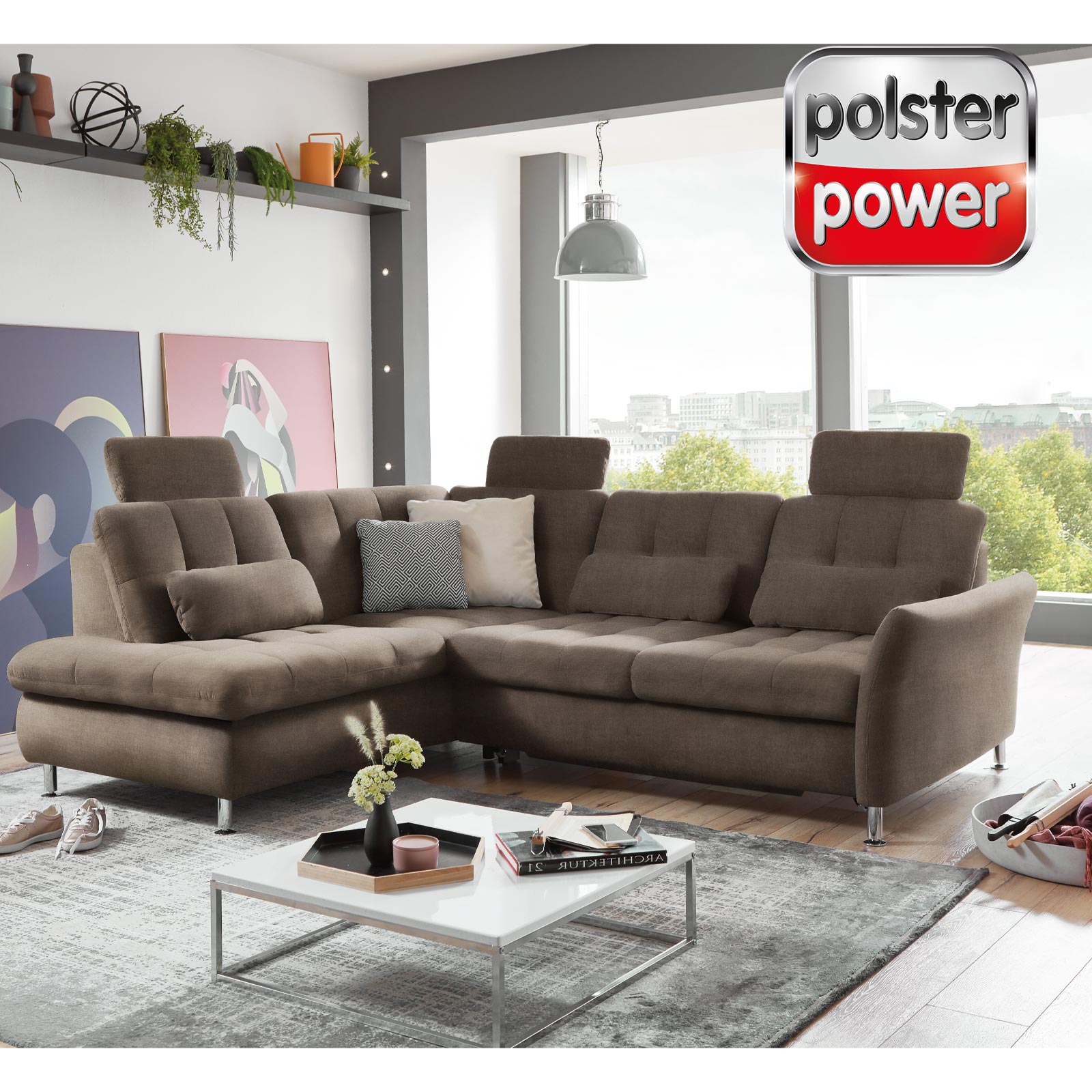 polsterpower Ecksofa - schoko - mit Funktionen - Kombielement links