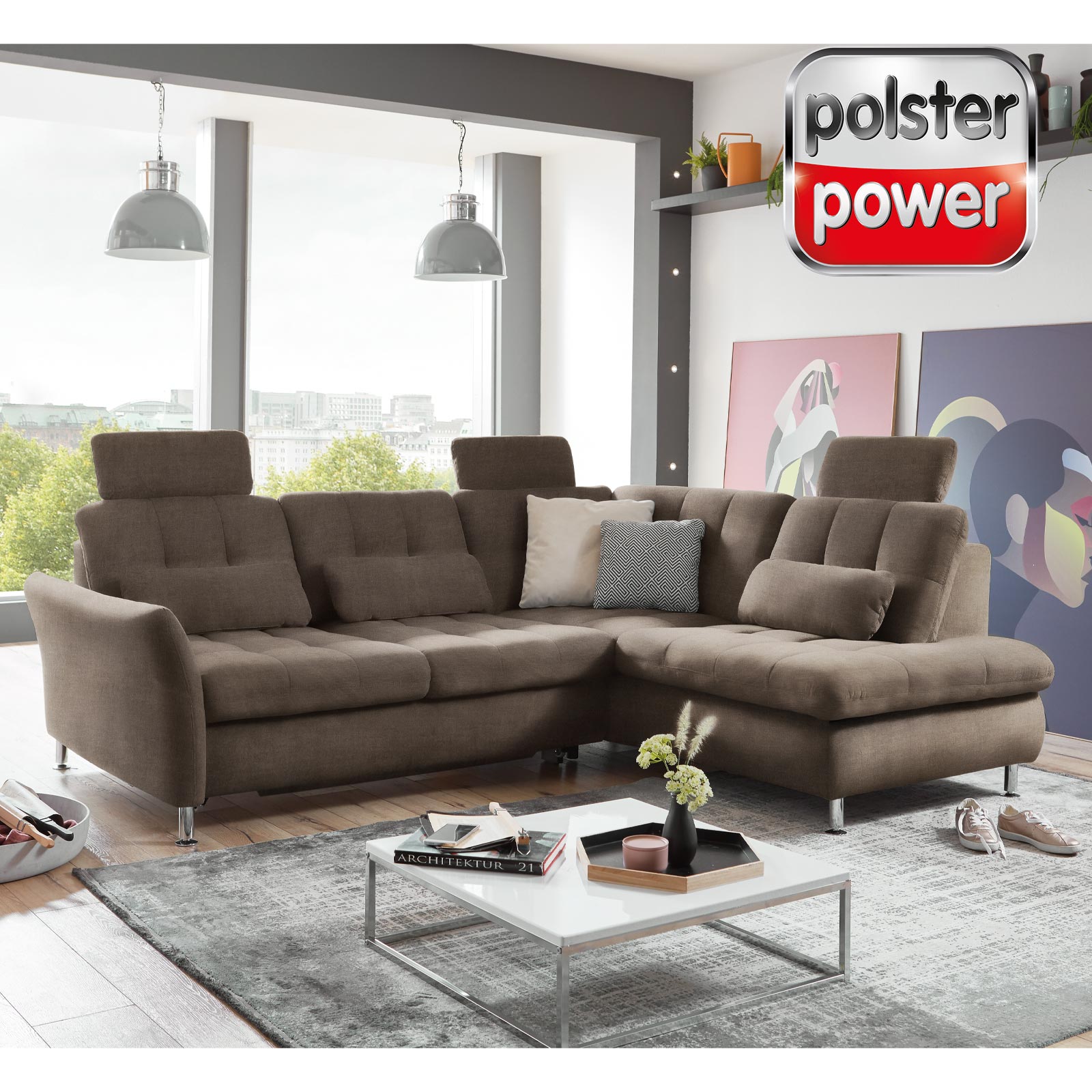 polsterpower Ecksofa - schoko - mit Sitztiefenverstellung - Kombielement rechts