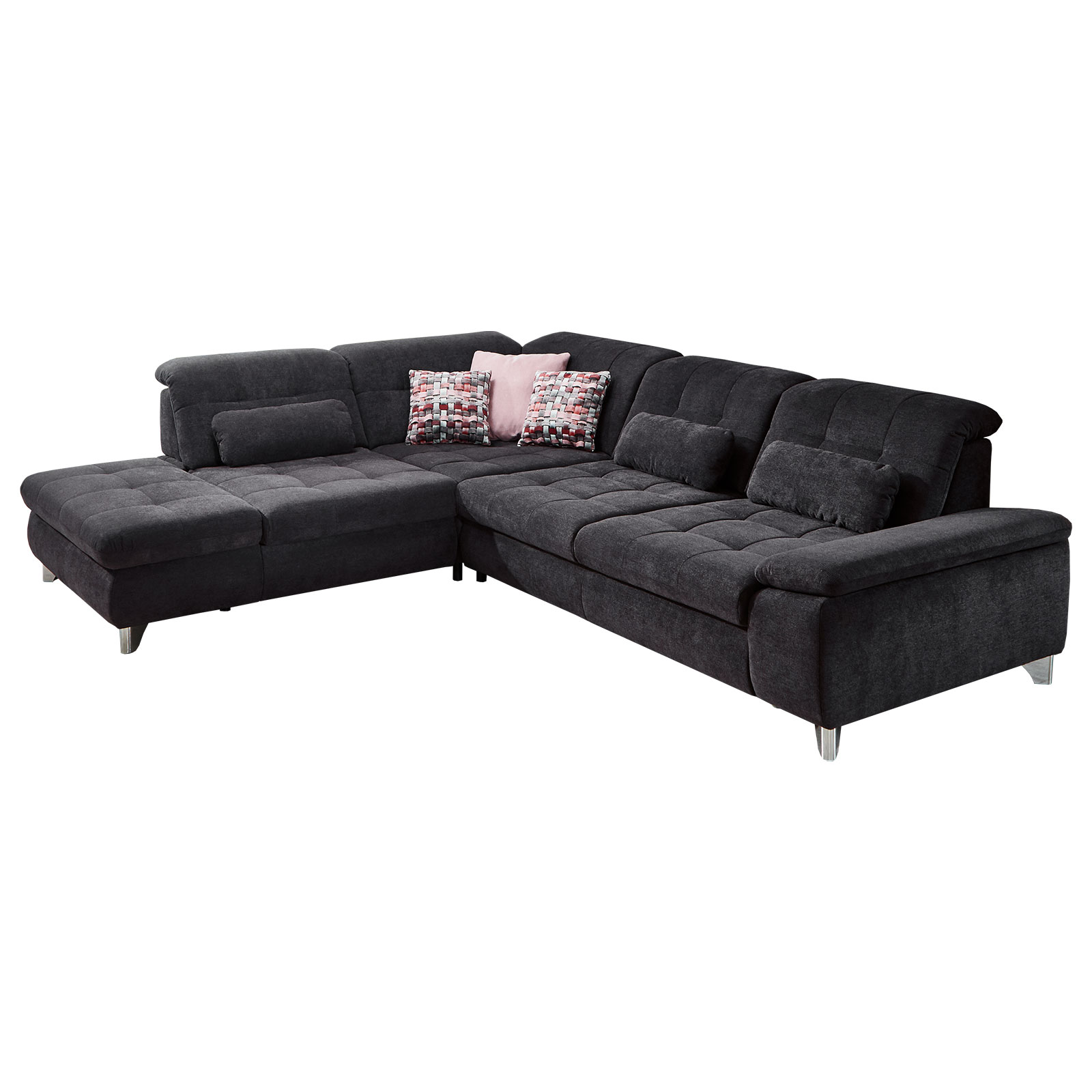 polsterpower Ecksofa - schwarz - Sitztiefenverstellung - Recamiere links