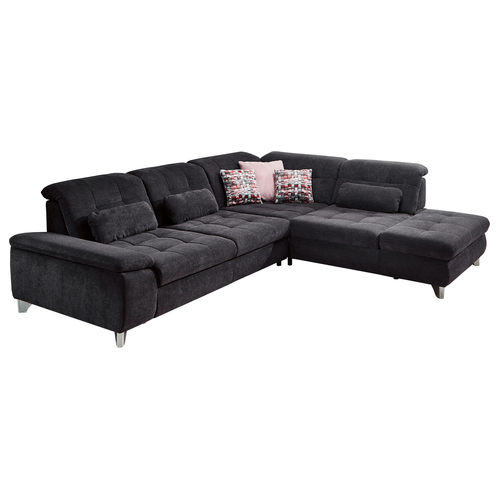 polsterpower Ecksofa - schwarz - Sitztiefenverstellung - Recamiere rechts