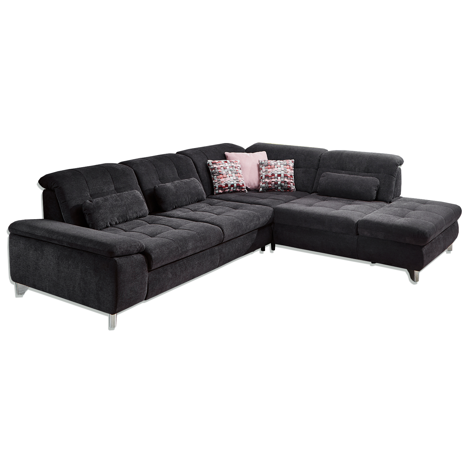 polsterpower Ecksofa - schwarz - Sitztiefenverstellung - Recamiere rechts