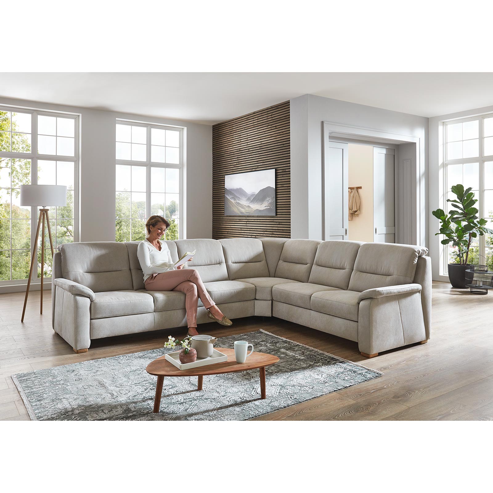 polsterpower Ecksofa - silber - 3-Sitzer links - mit Liegefunktion