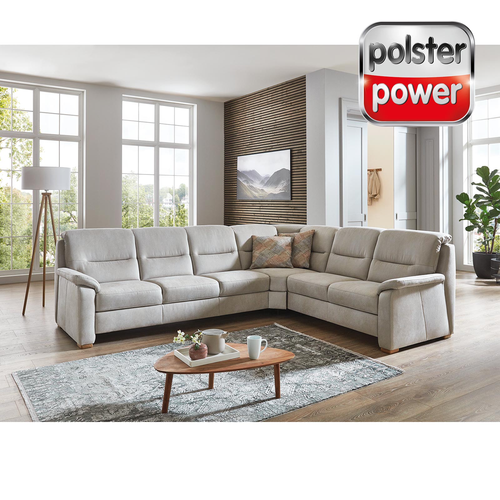 polsterpower Ecksofa - silber - 3-Sitzer links - mit Liegefunktion