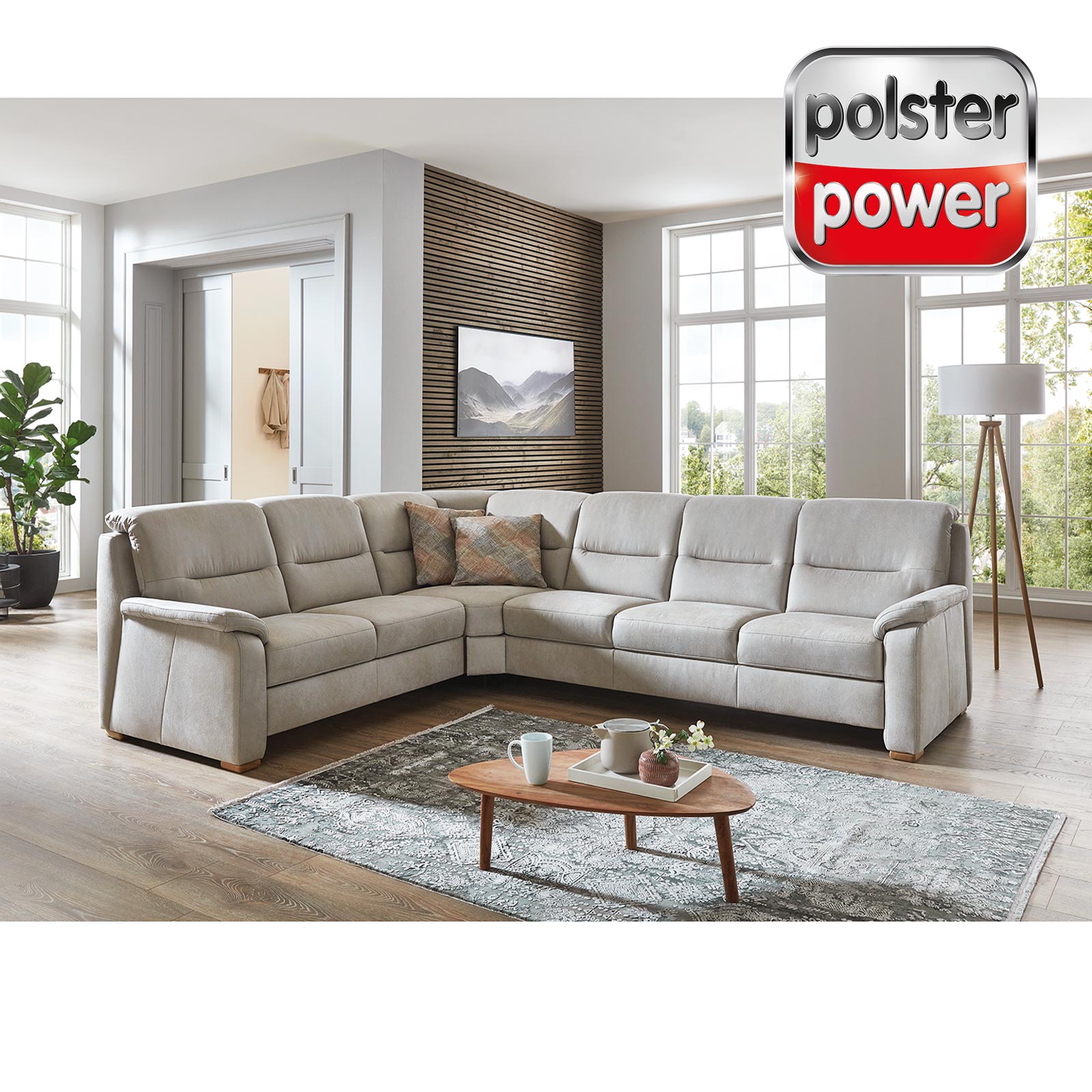 polsterpower Ecksofa - silber - 3-Sitzer rechts - Basismodell