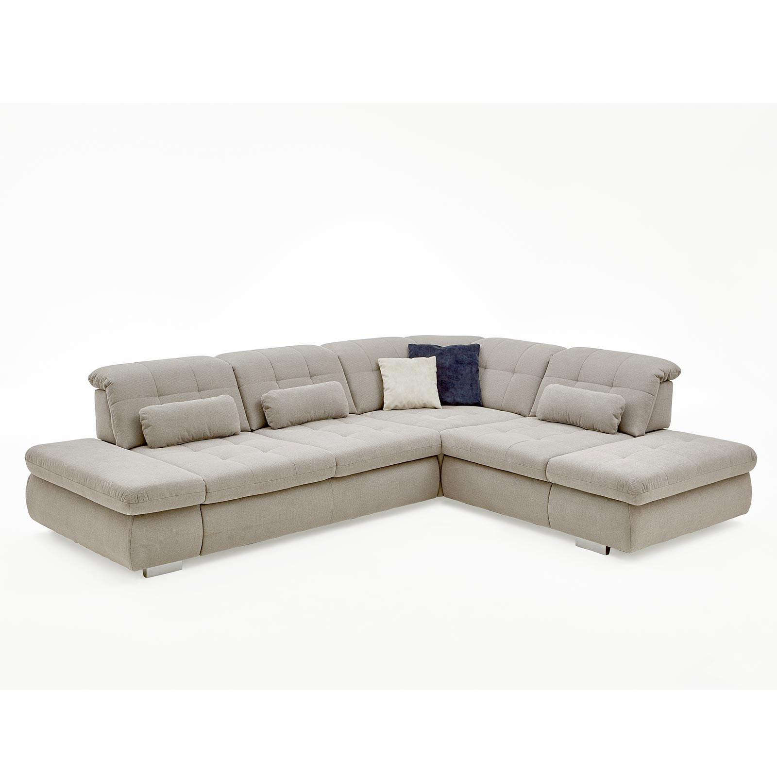polsterpower Ecksofa - silber - Basismodell - Anstellhocker rechts