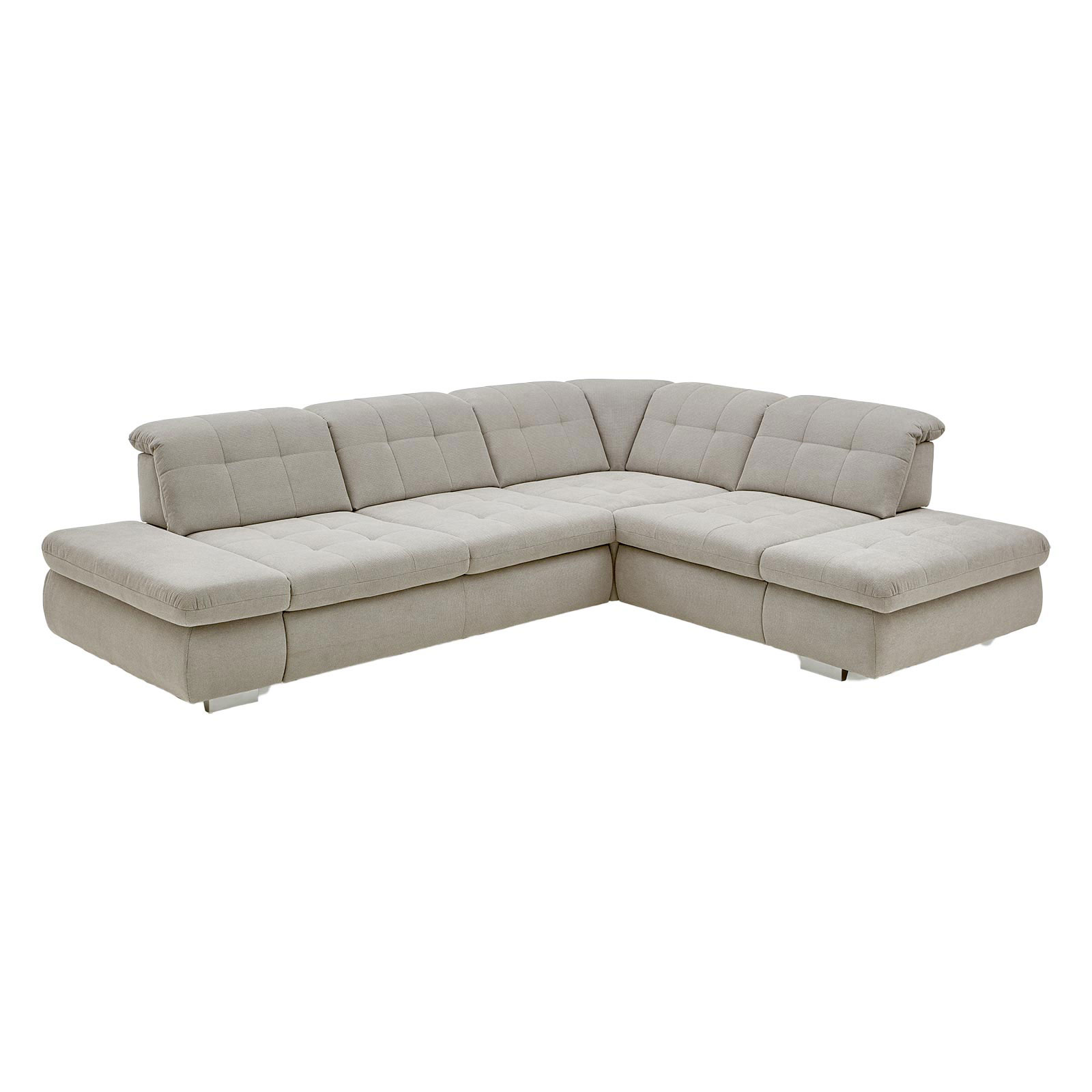 polsterpower Ecksofa - silber - Basismodell - Anstellhocker rechts