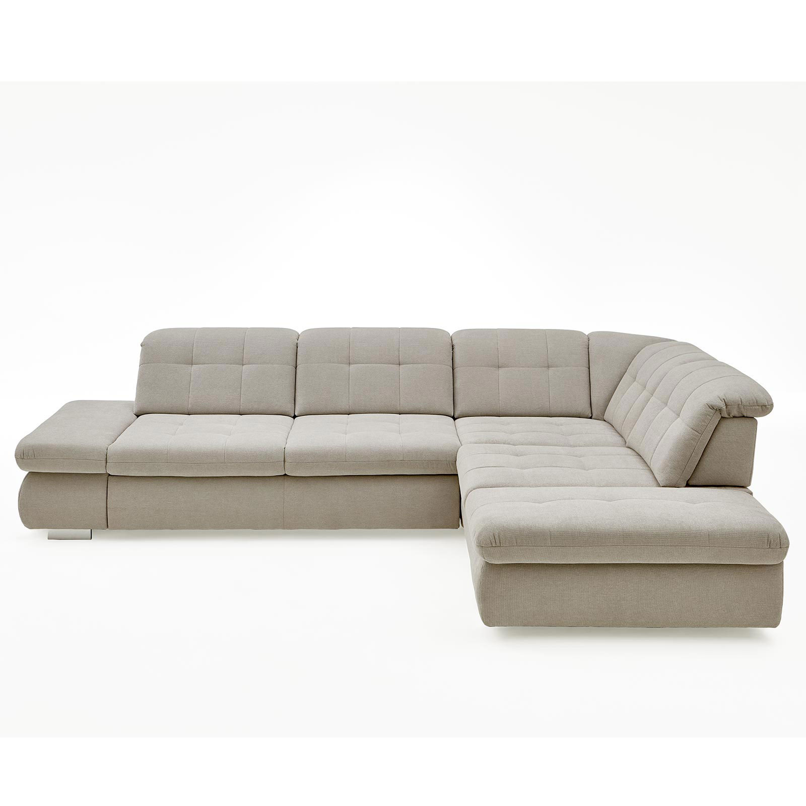 polsterpower Ecksofa - silber - mit Funktionen - Anstellhocker rechts