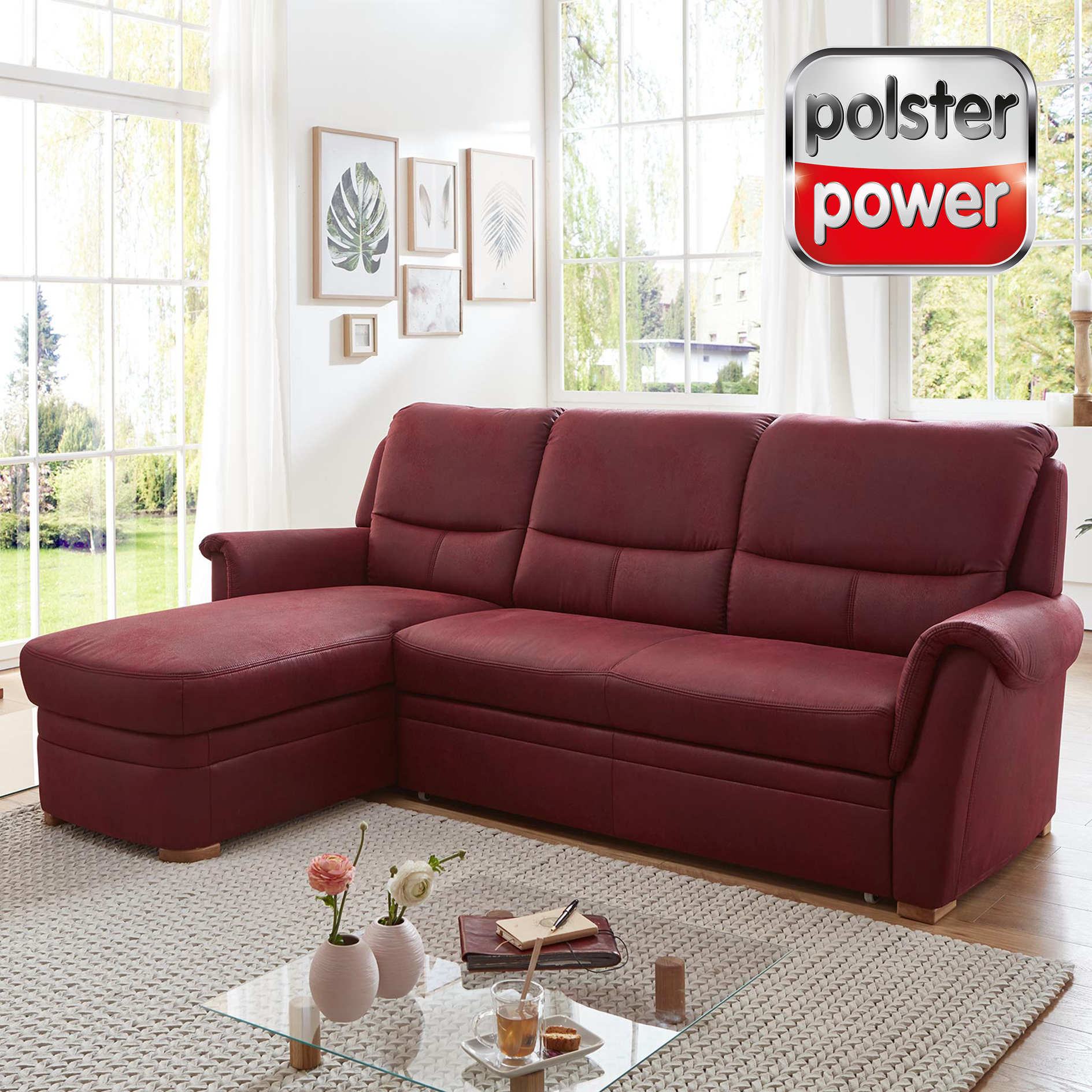 polsterpower Ecksofa - wine - Basismodell - Canapé links
